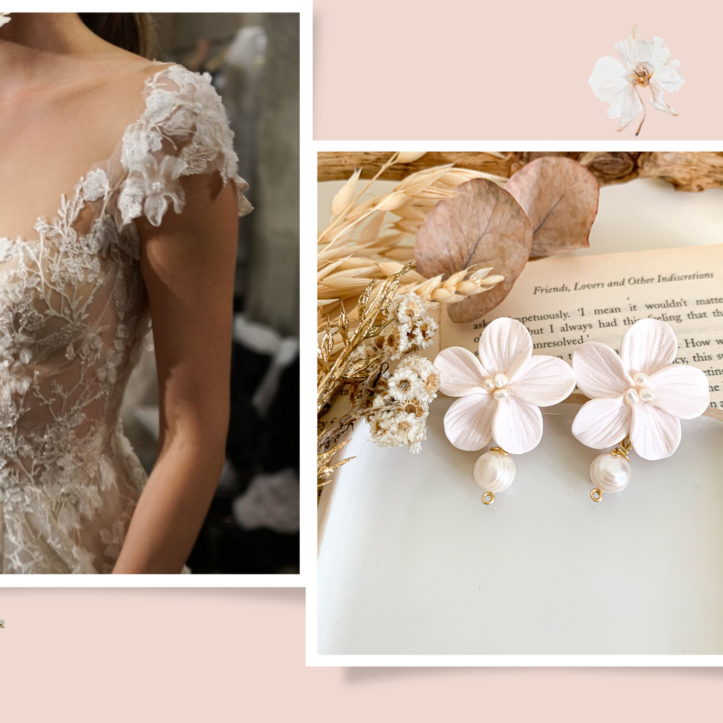 Elegant pearl flower drop earrings