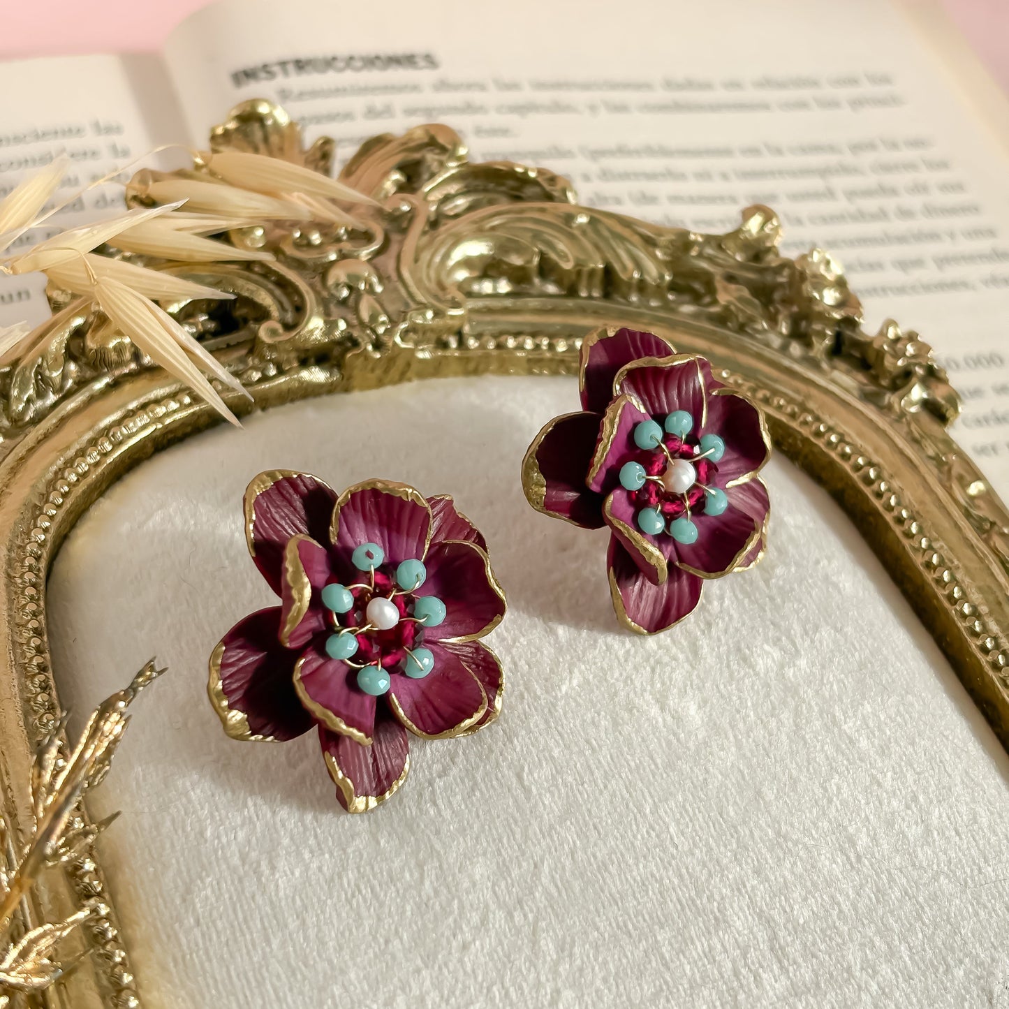 Fiorella-Elegant Bordeaux Maxi Flower Statement Earrings