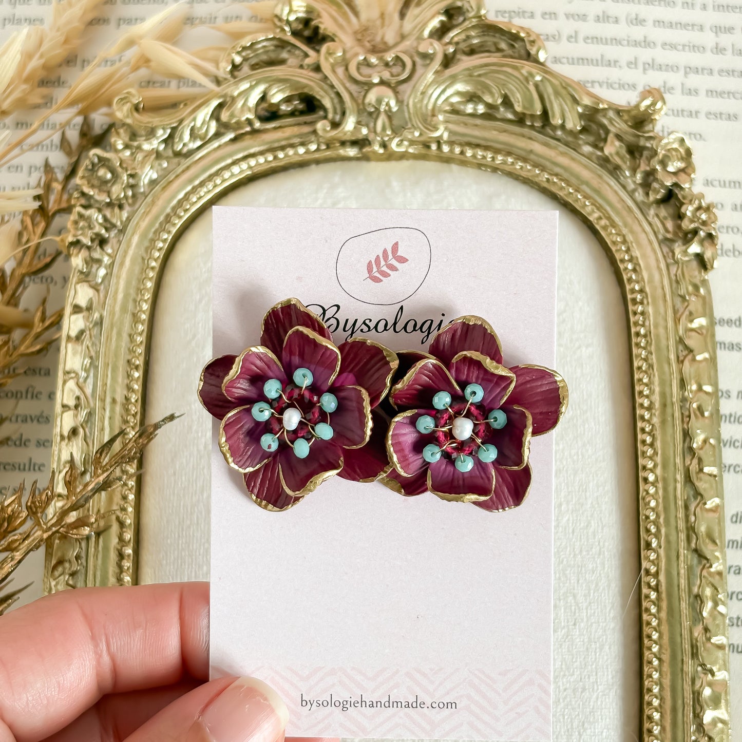 Fiorella-Elegant Bordeaux Maxi Flower Statement Earrings