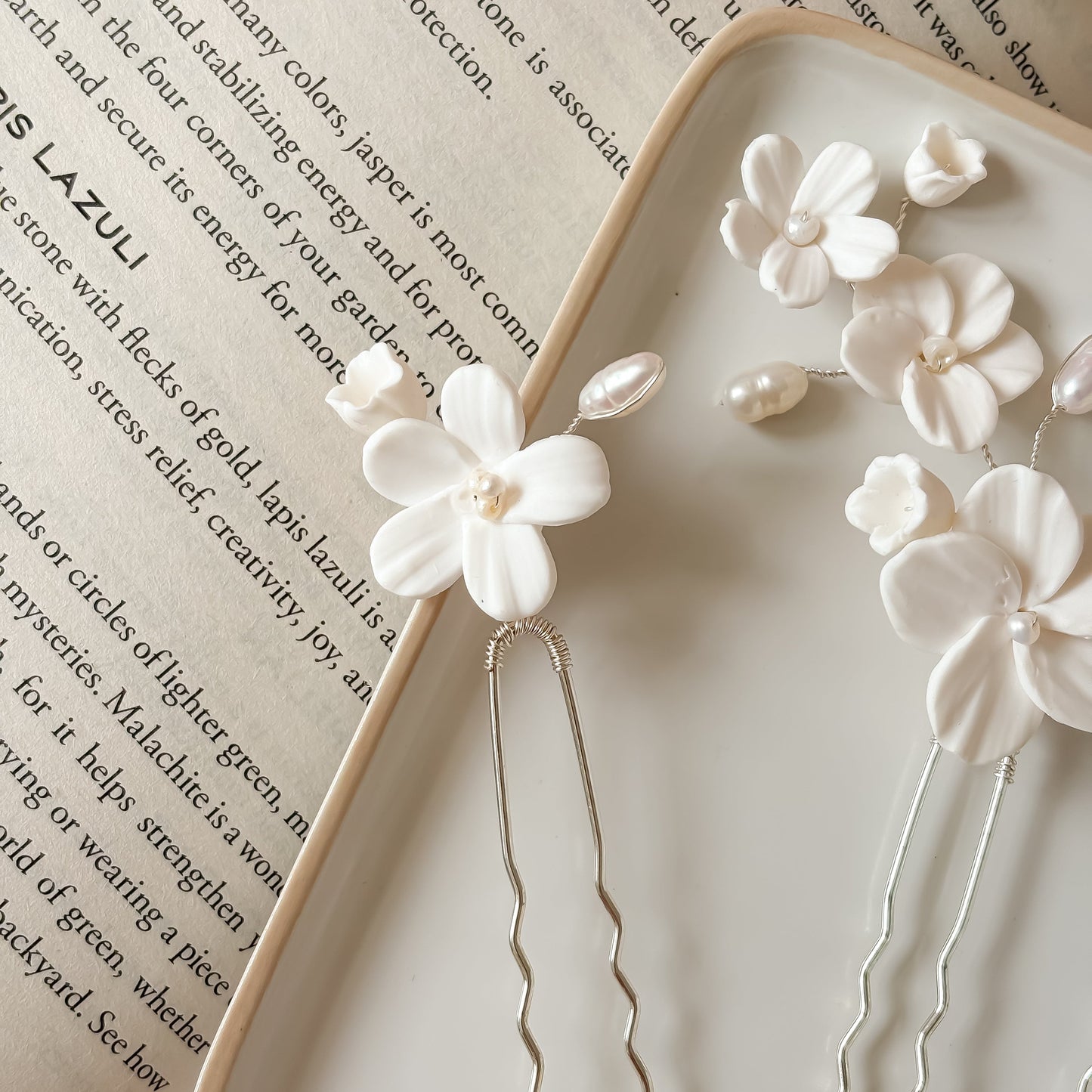 Flower clay hairpins set of 3