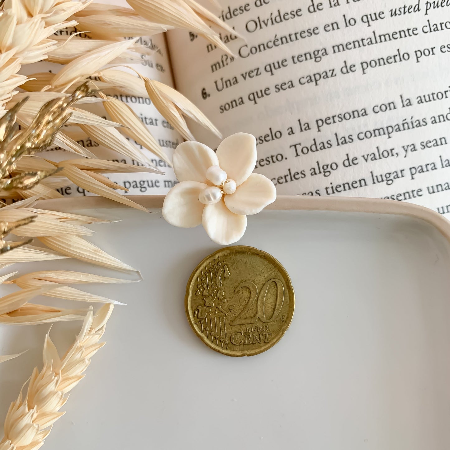 ivoren oorbellen van bloemklei met als referentie een euromunt van 20 cent