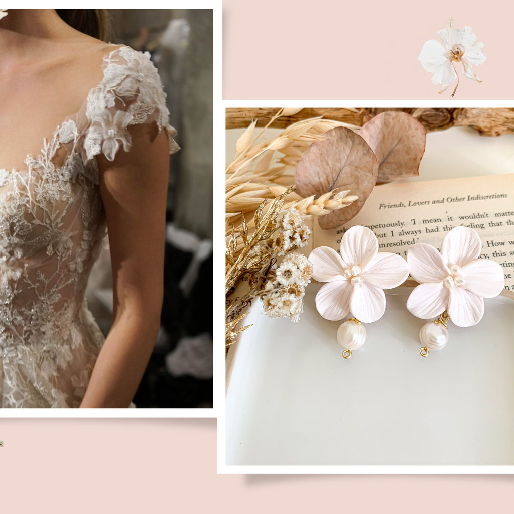 Danna-Flower Clay with Pearl Drops Earrings