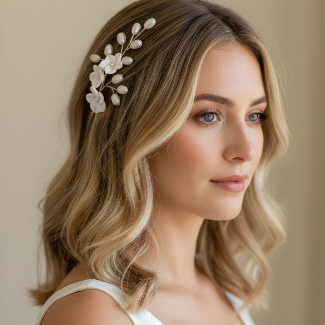Woman with floral hair clip accessory 