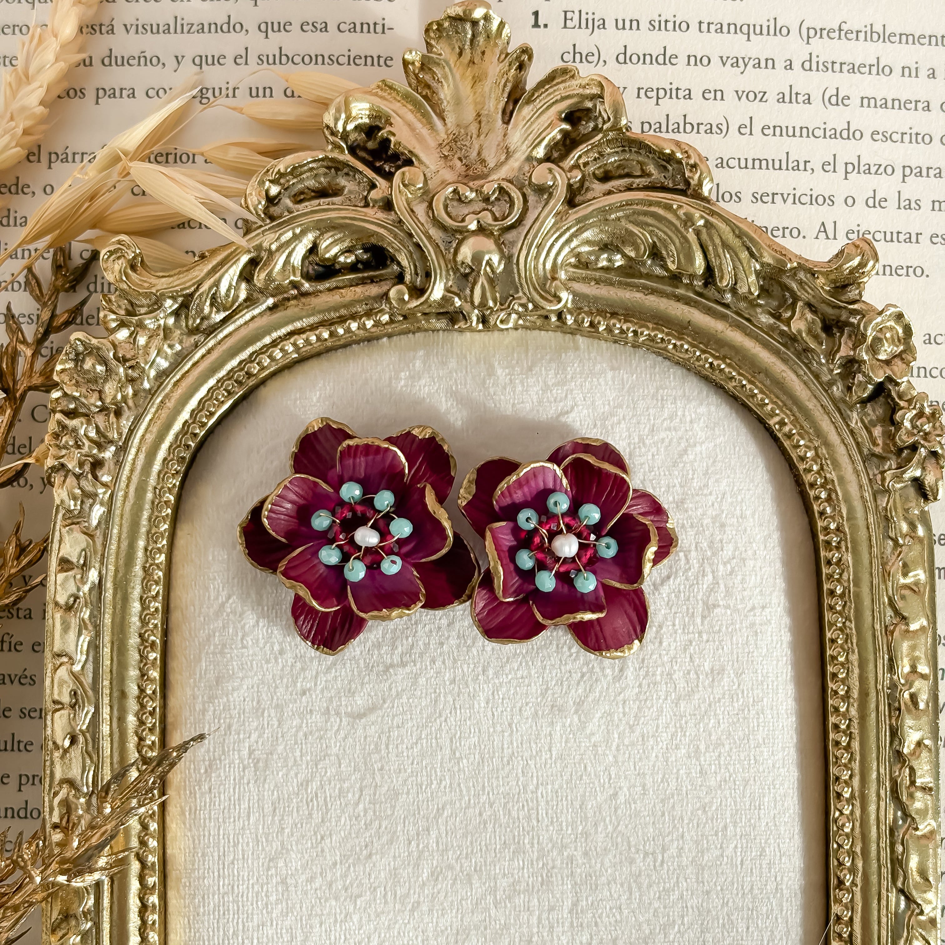 Bordeaux Maxi Bloem Statement Oorbellen met polymeerklei