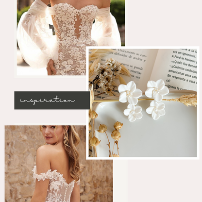 Aria-White Flower Bridal Earrings with Pearl drop