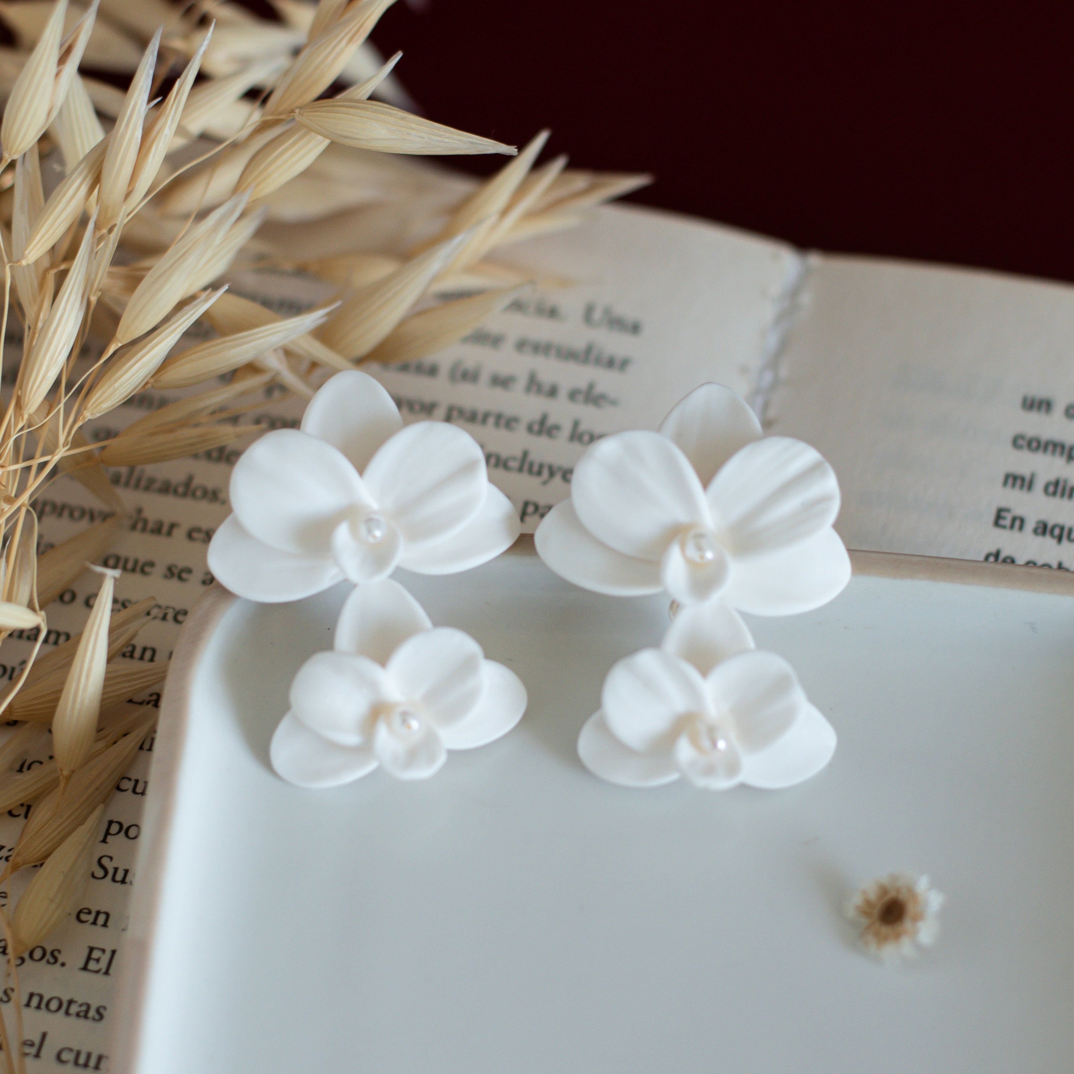 Cattleya- White Orchid Statement Earrings