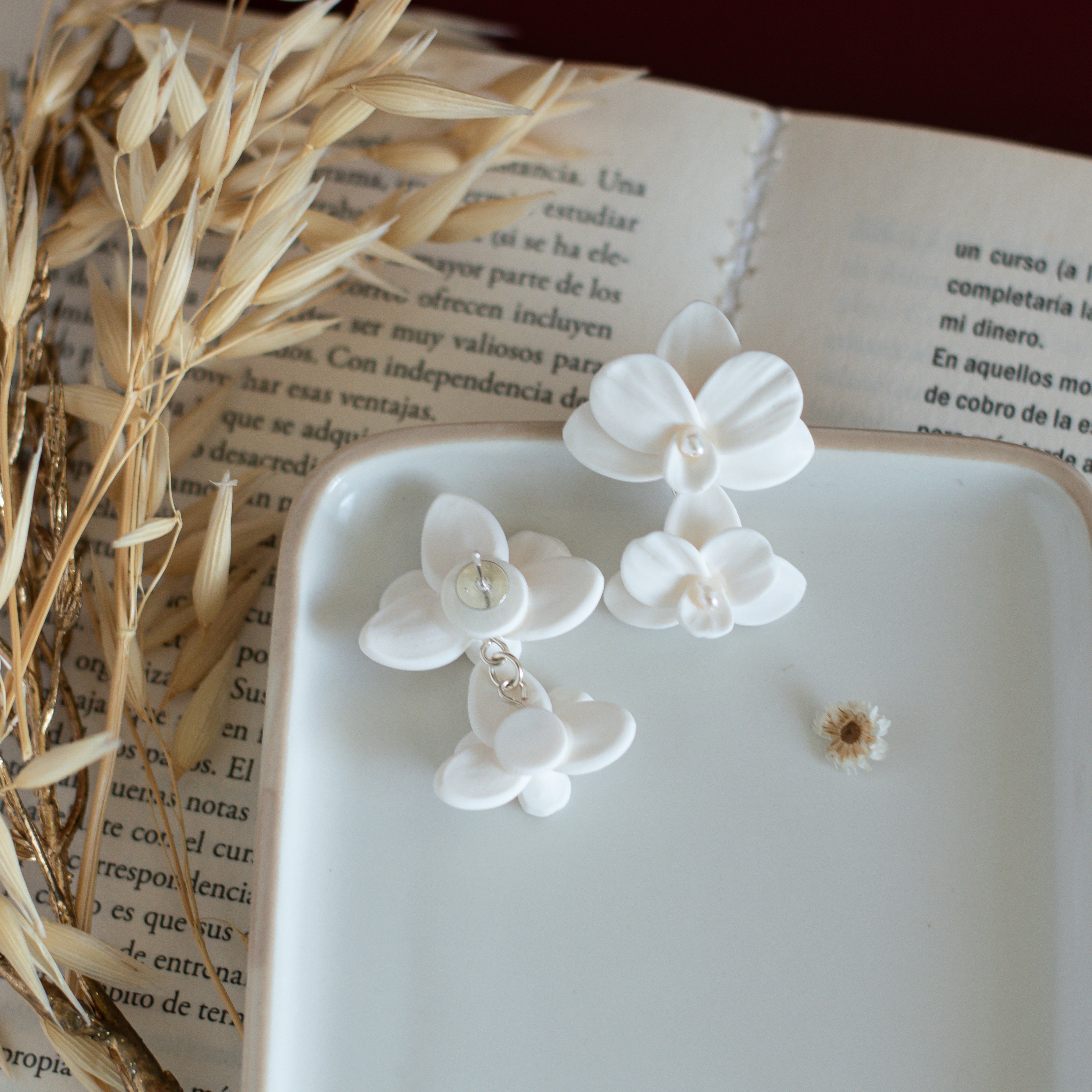 Cattleya- White Orchid Statement Earrings