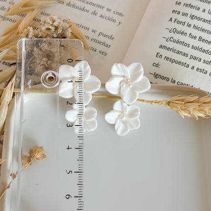 Aria-White Flower Bridal Earrings with Pearl drop