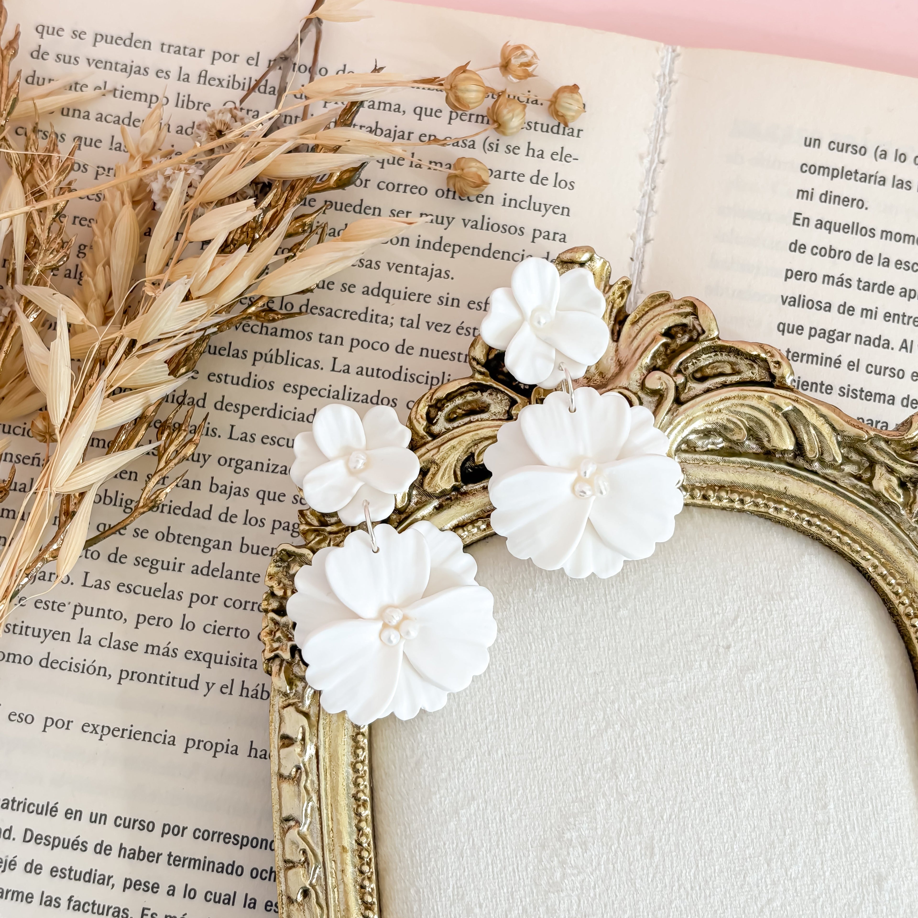 Annie – Elegant White Porcelain Floral Statement Earrings for Brides