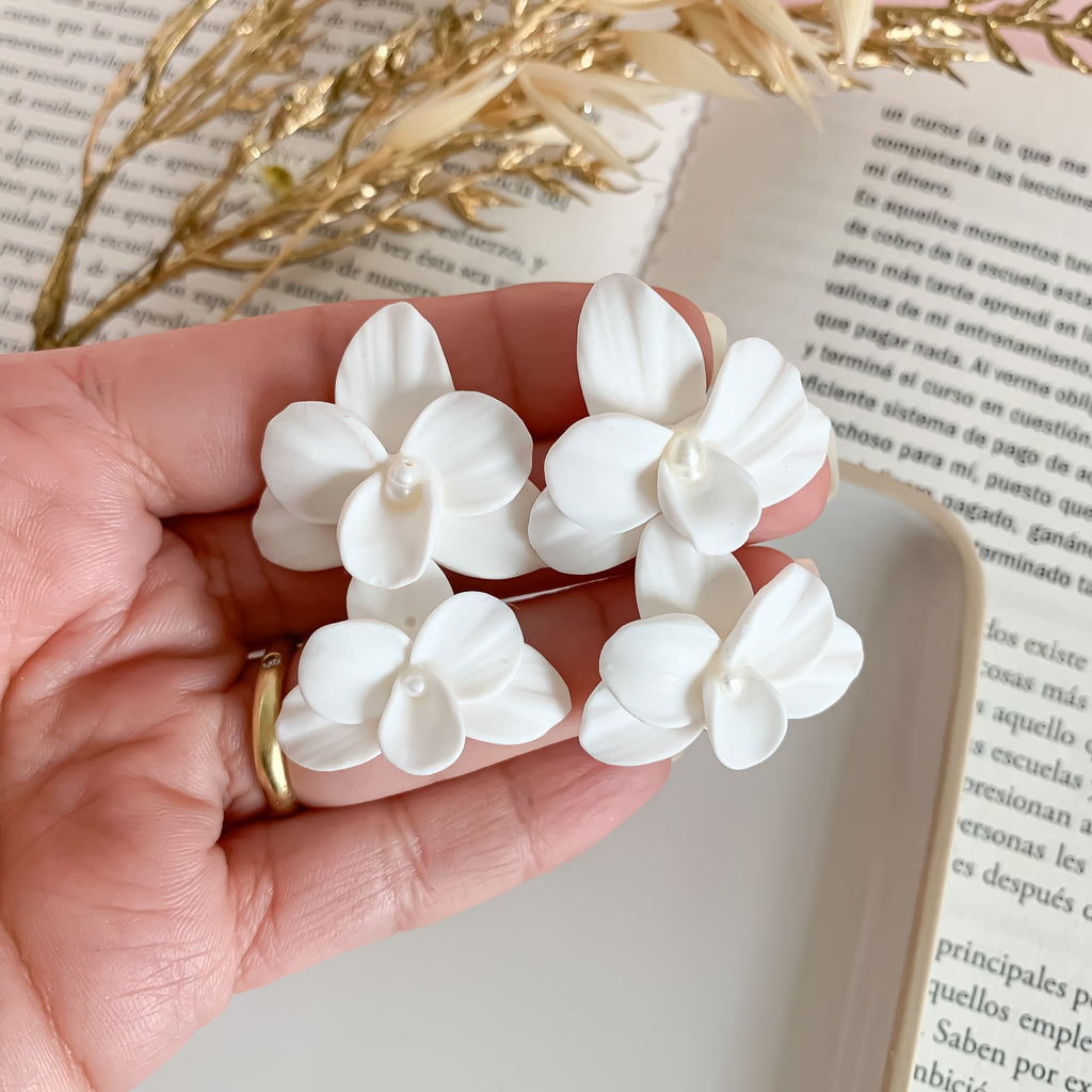 Cattleya- White Orchid Statement Earrings