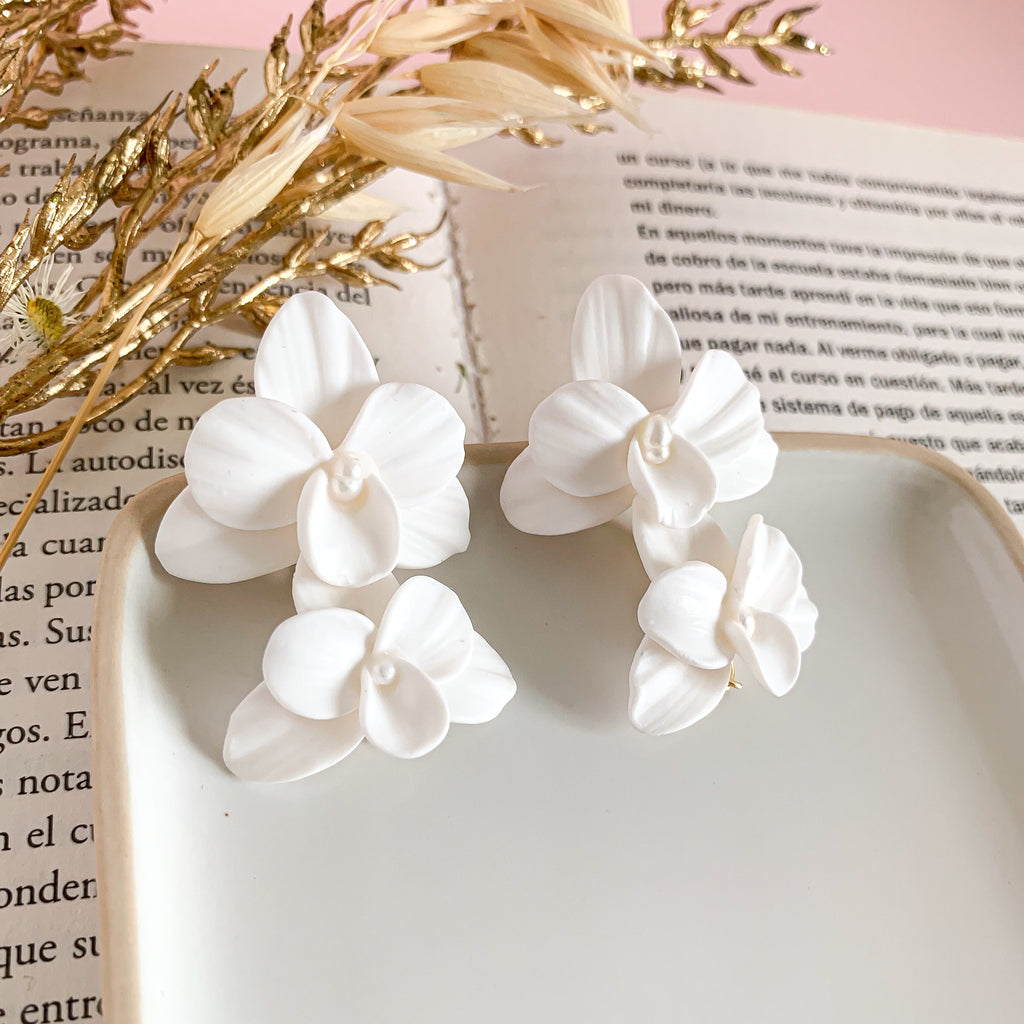 Cattleya- White Orchid Statement Earrings