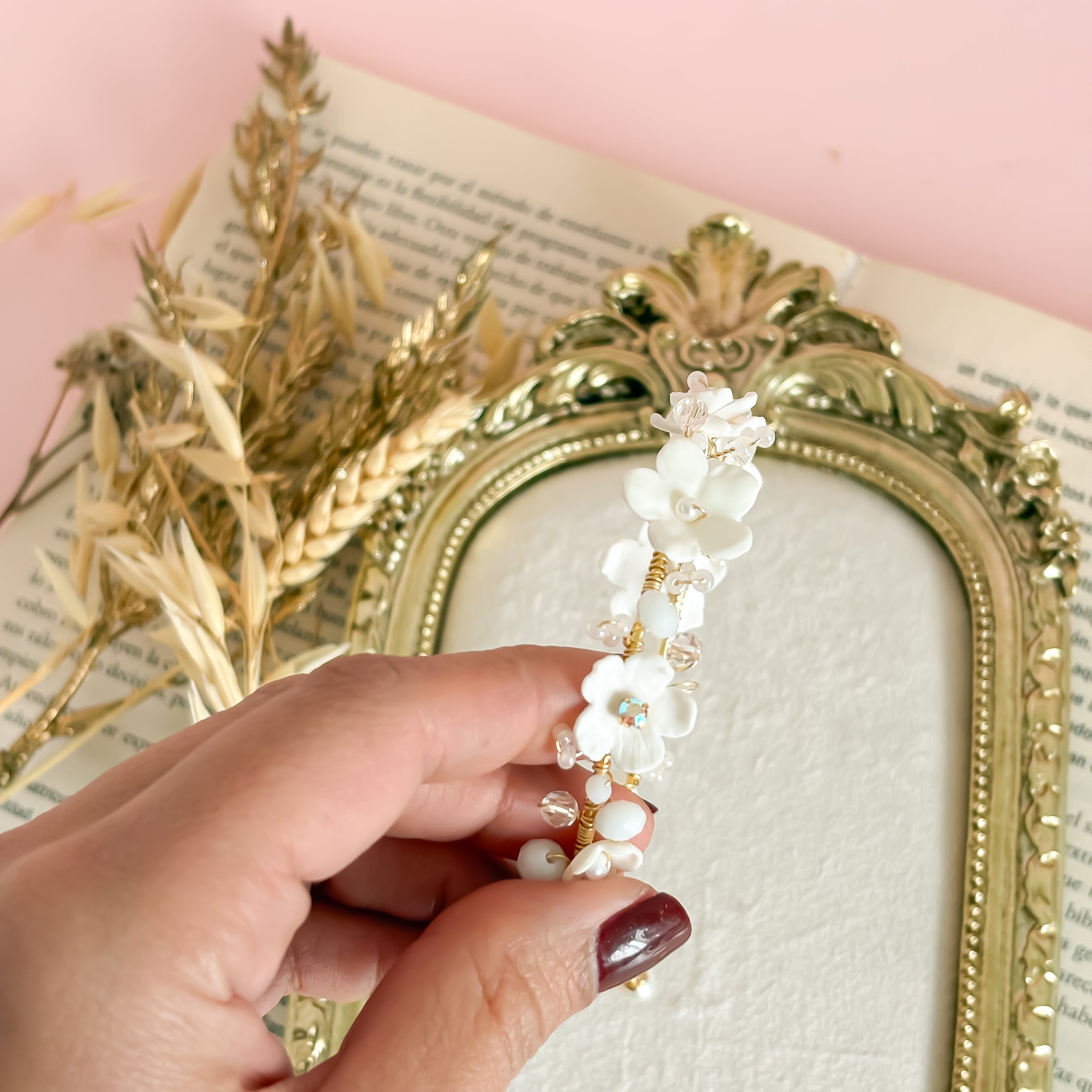 Fiori- Floral Clay Bridal Bracelet – Handmade Wedding Jewelry with Pearls