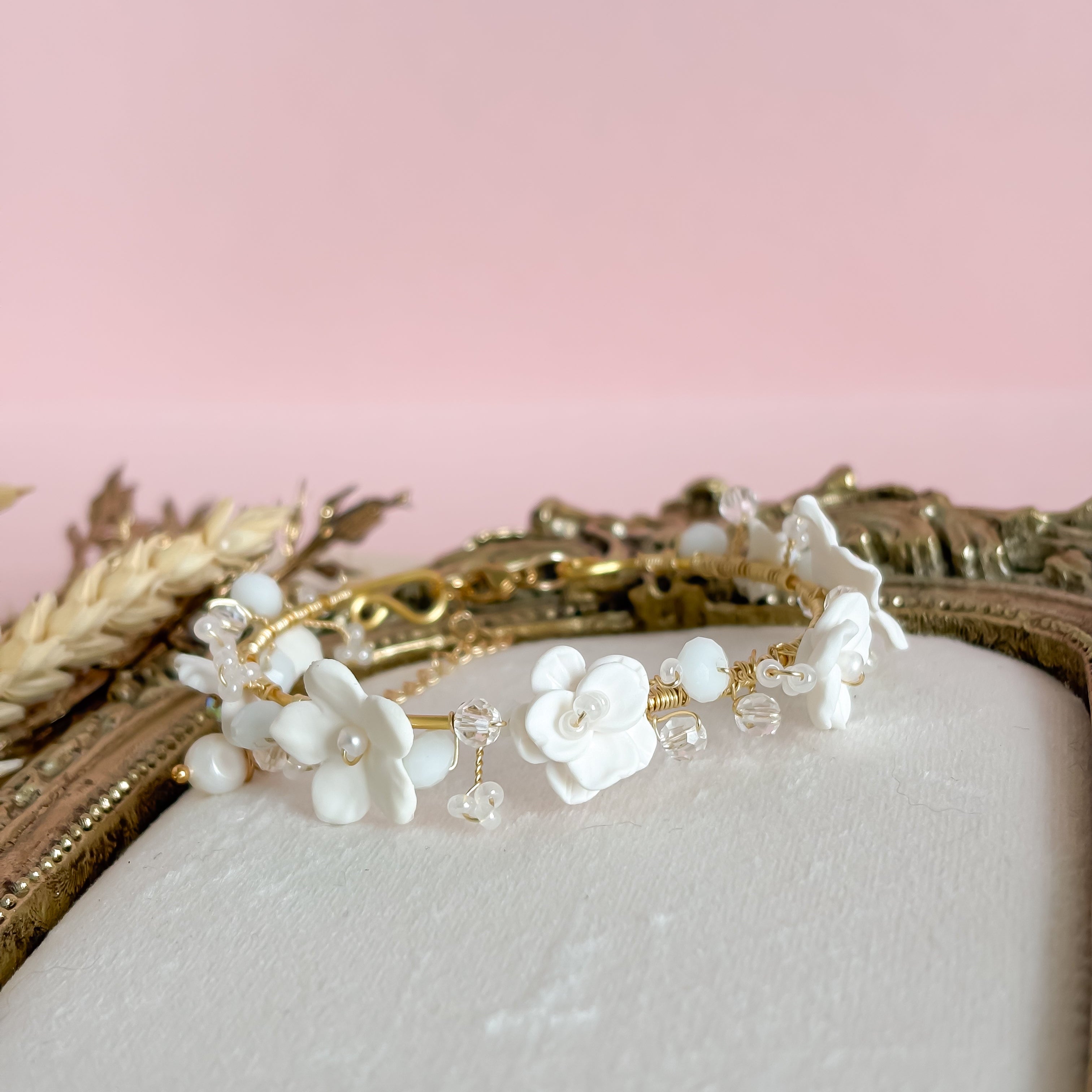 Fiori- Floral Clay Bridal Bracelet – Handmade Wedding Jewelry with Pearls