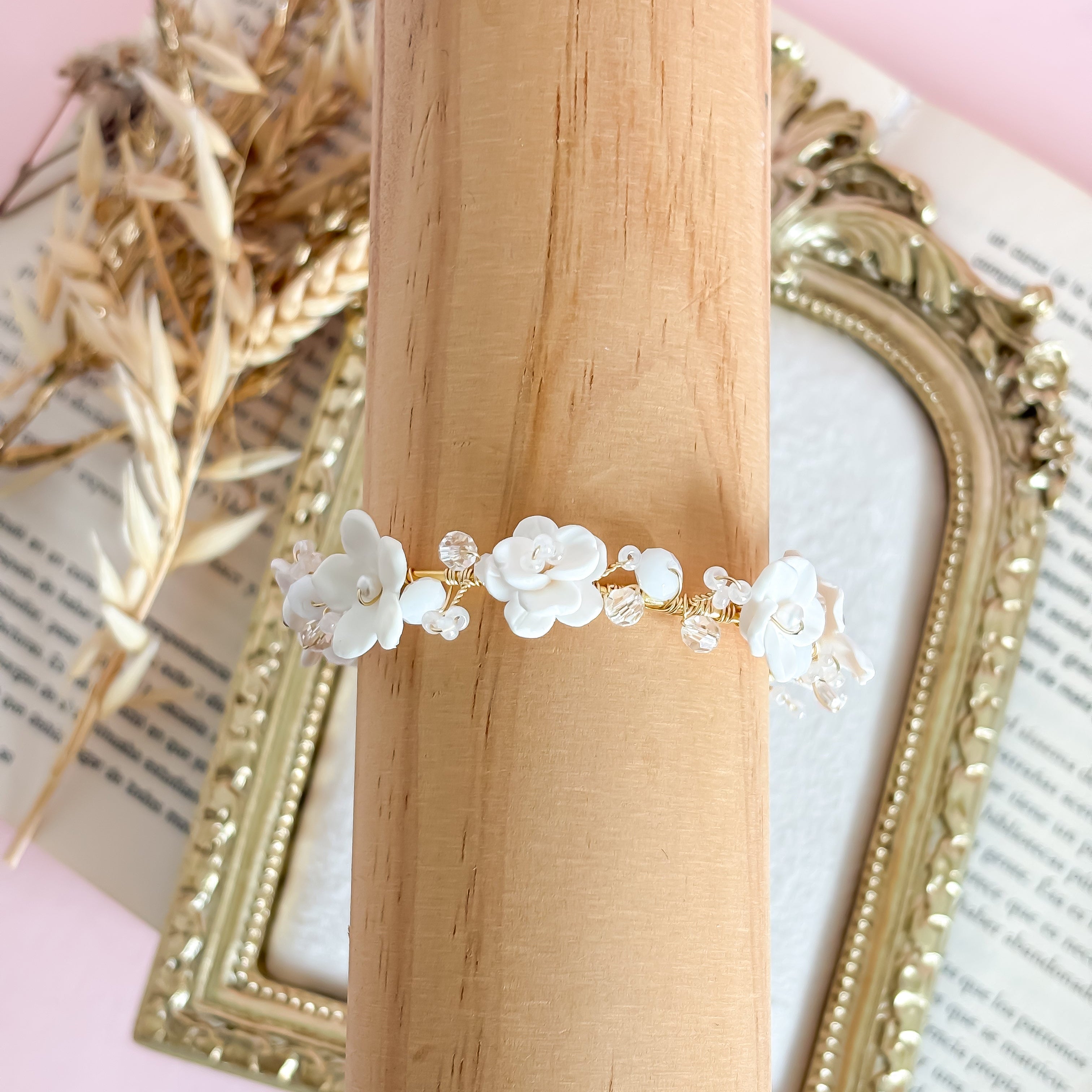 Fiori- Floral Clay Bridal Bracelet – Handmade Wedding Jewelry with Pearls
