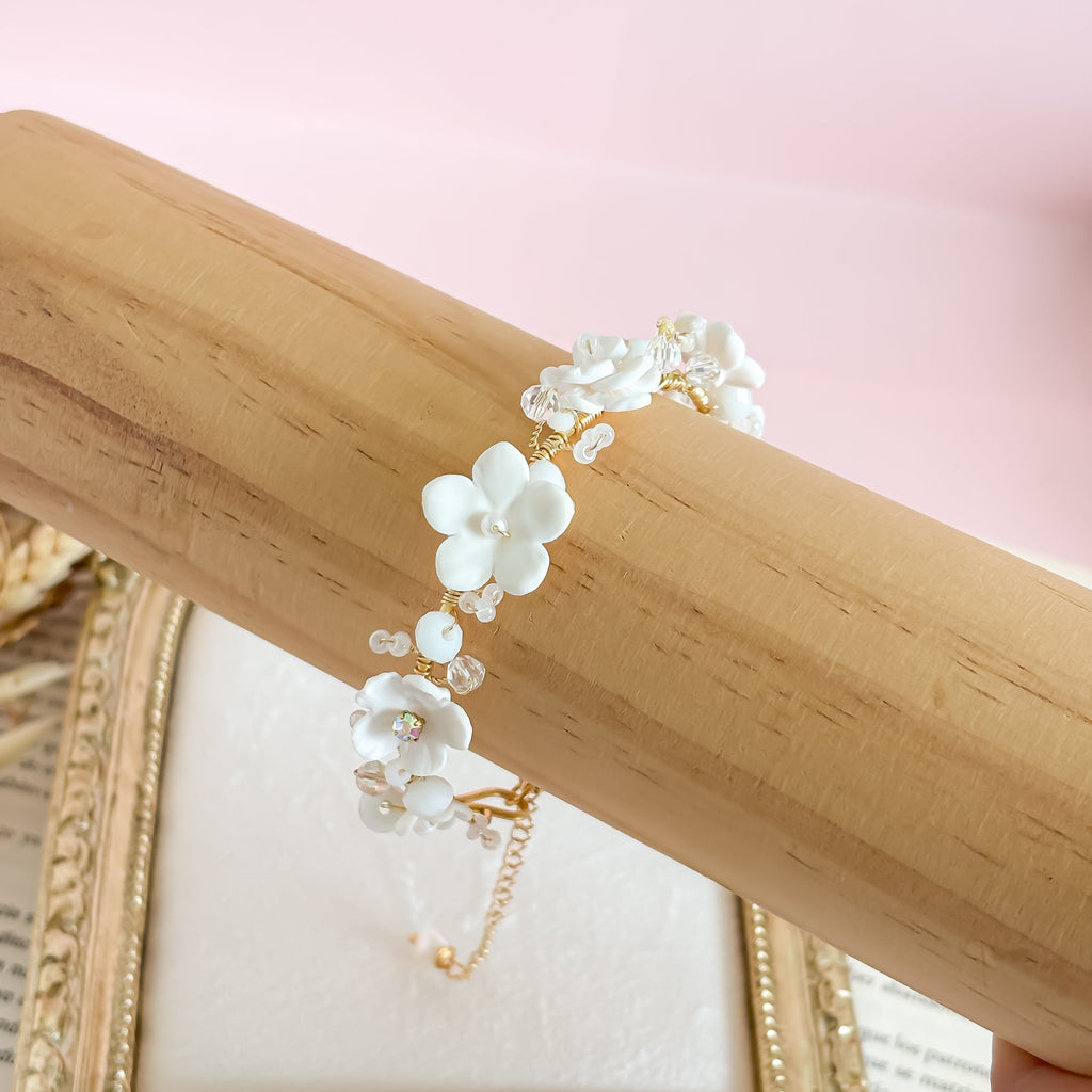 Fiori- Floral Clay Bridal Bracelet – Handmade Wedding Jewelry with Pearls