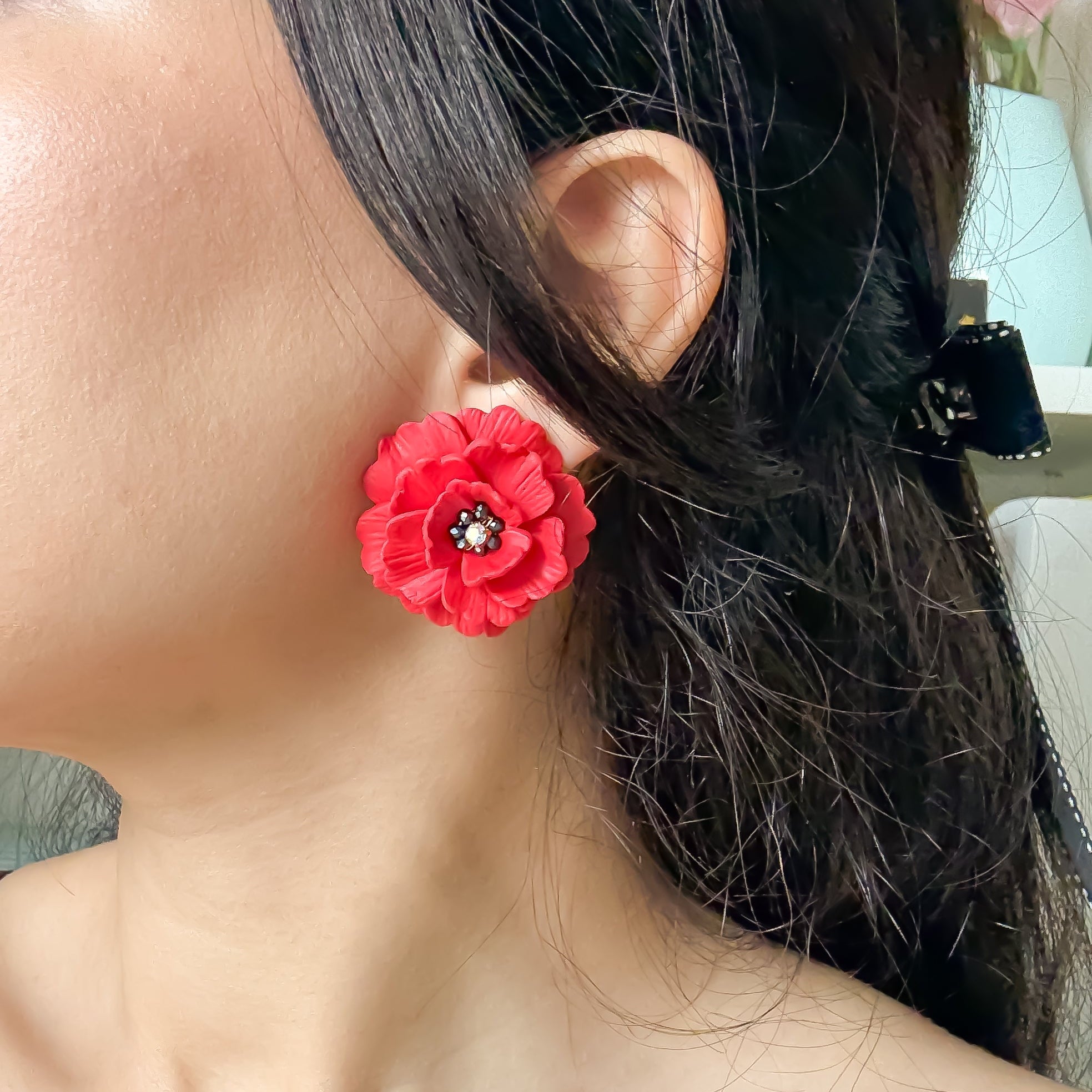 Fiorella- Bold Red Floral Statement Earrings