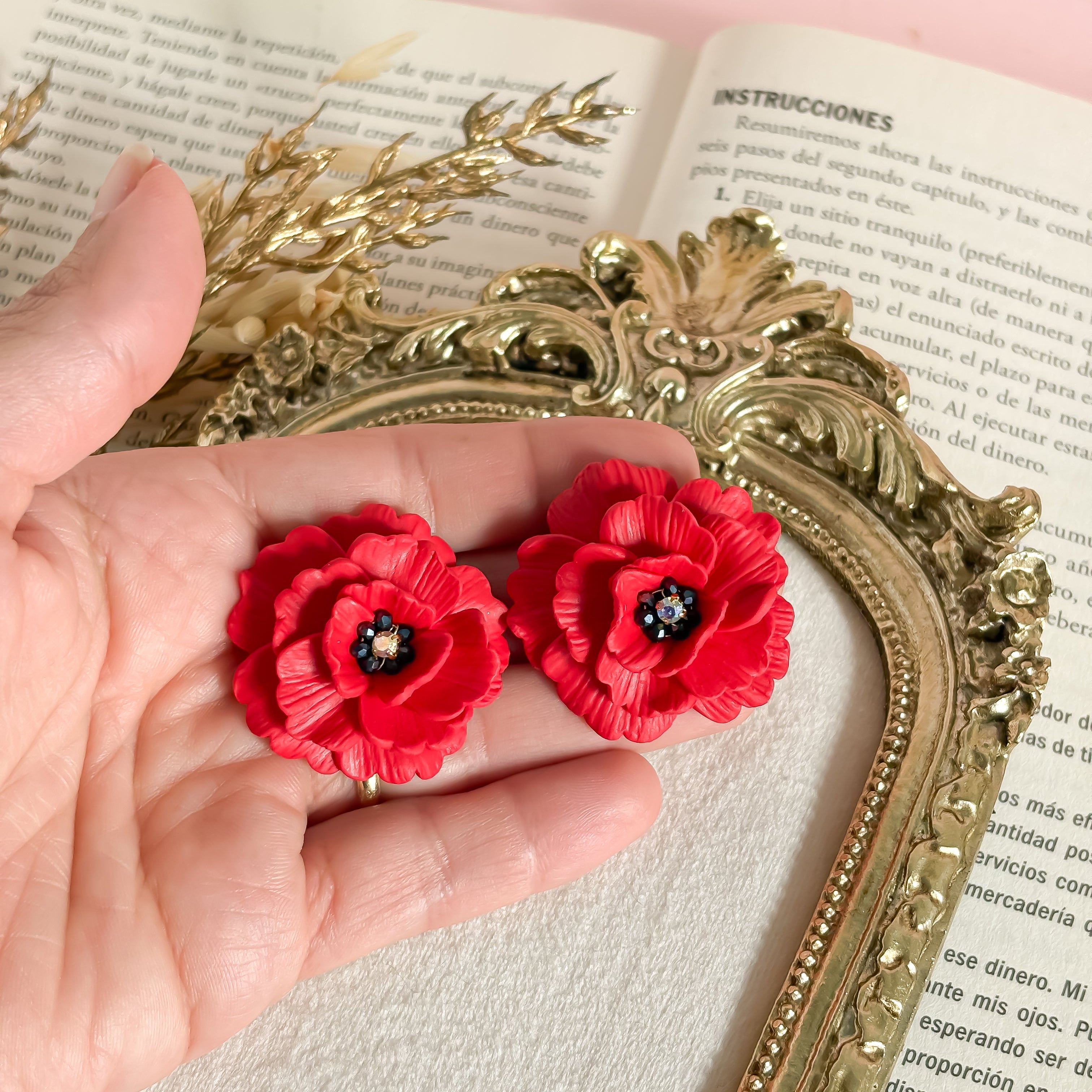 Fiorella- Bold Red Floral Statement Earrings
