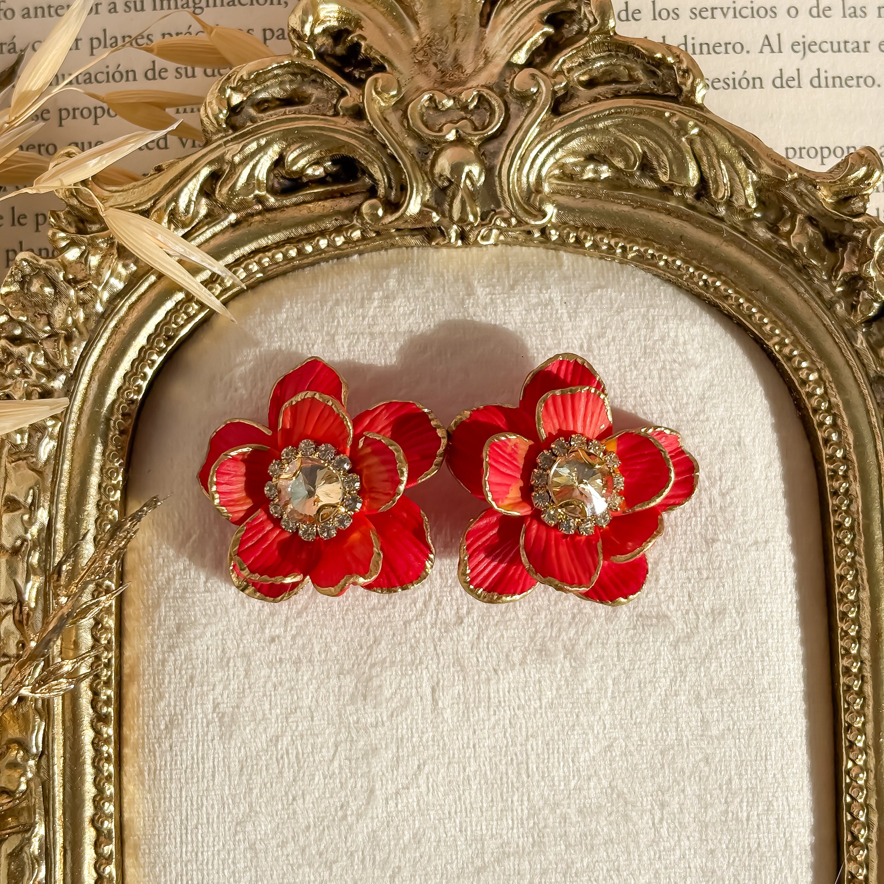 Fiorella- Red Flower Stud Earrings with crystal