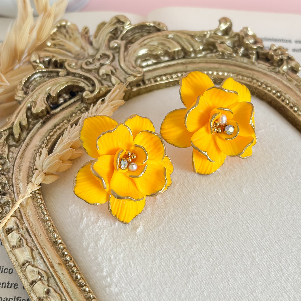 Fiorella- Yellow Statement Clay Flower Earrings