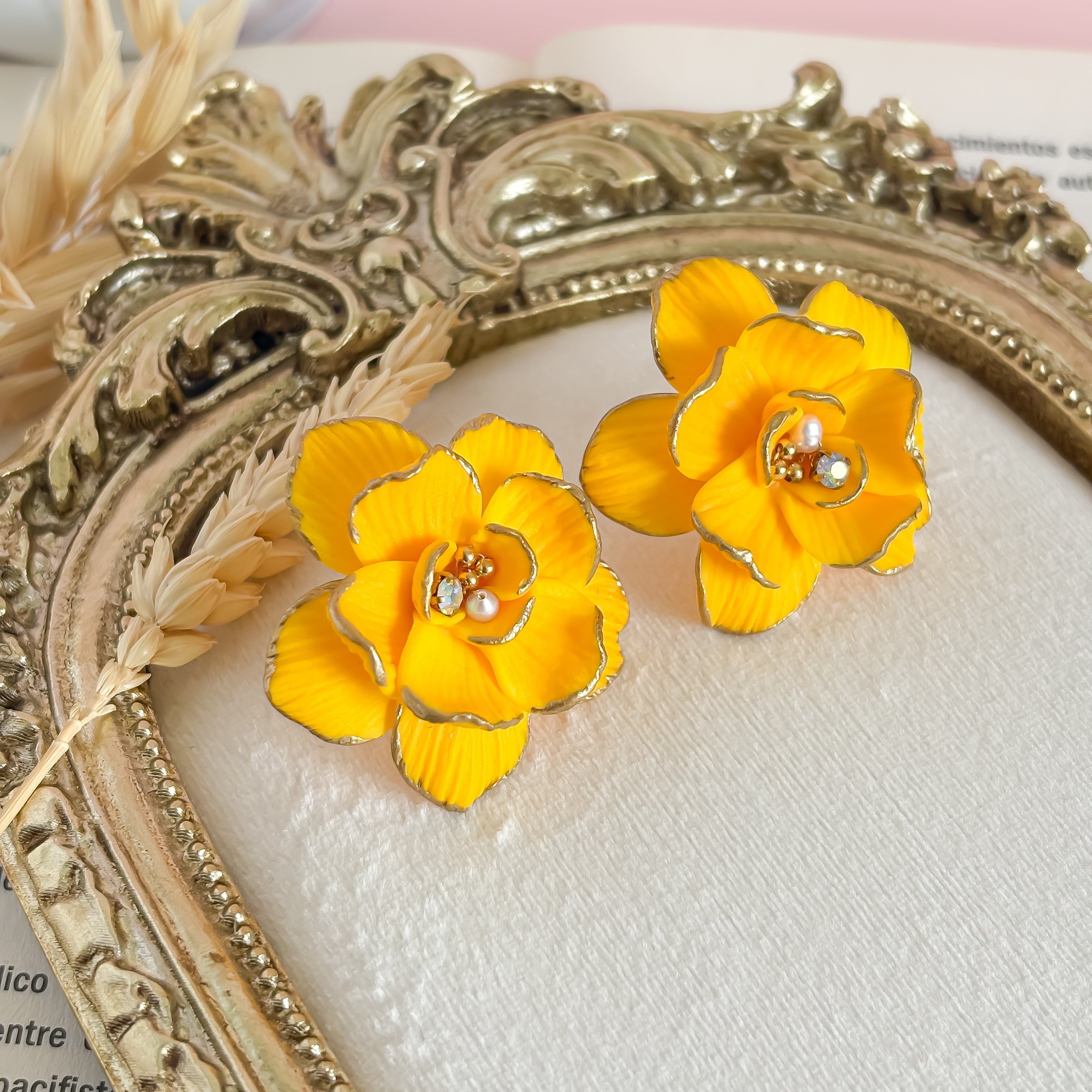 Fiorella- Yellow Statement Clay Flower Earrings