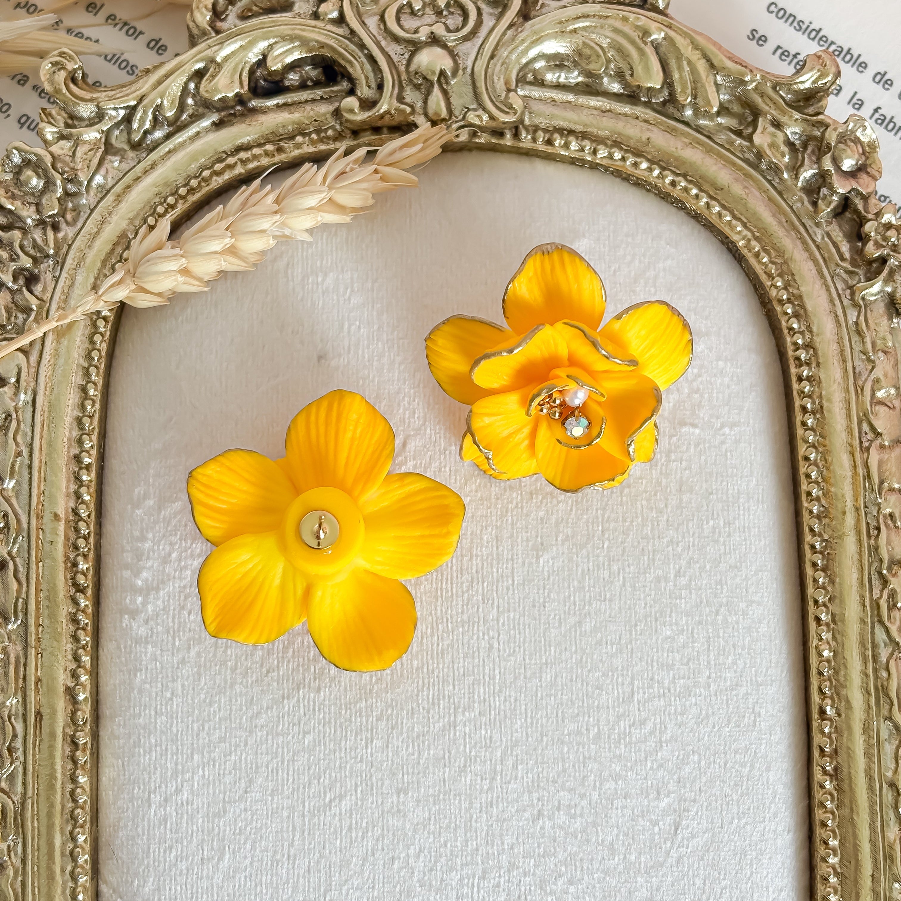 Fiorella- Yellow Statement Clay Flower Earrings