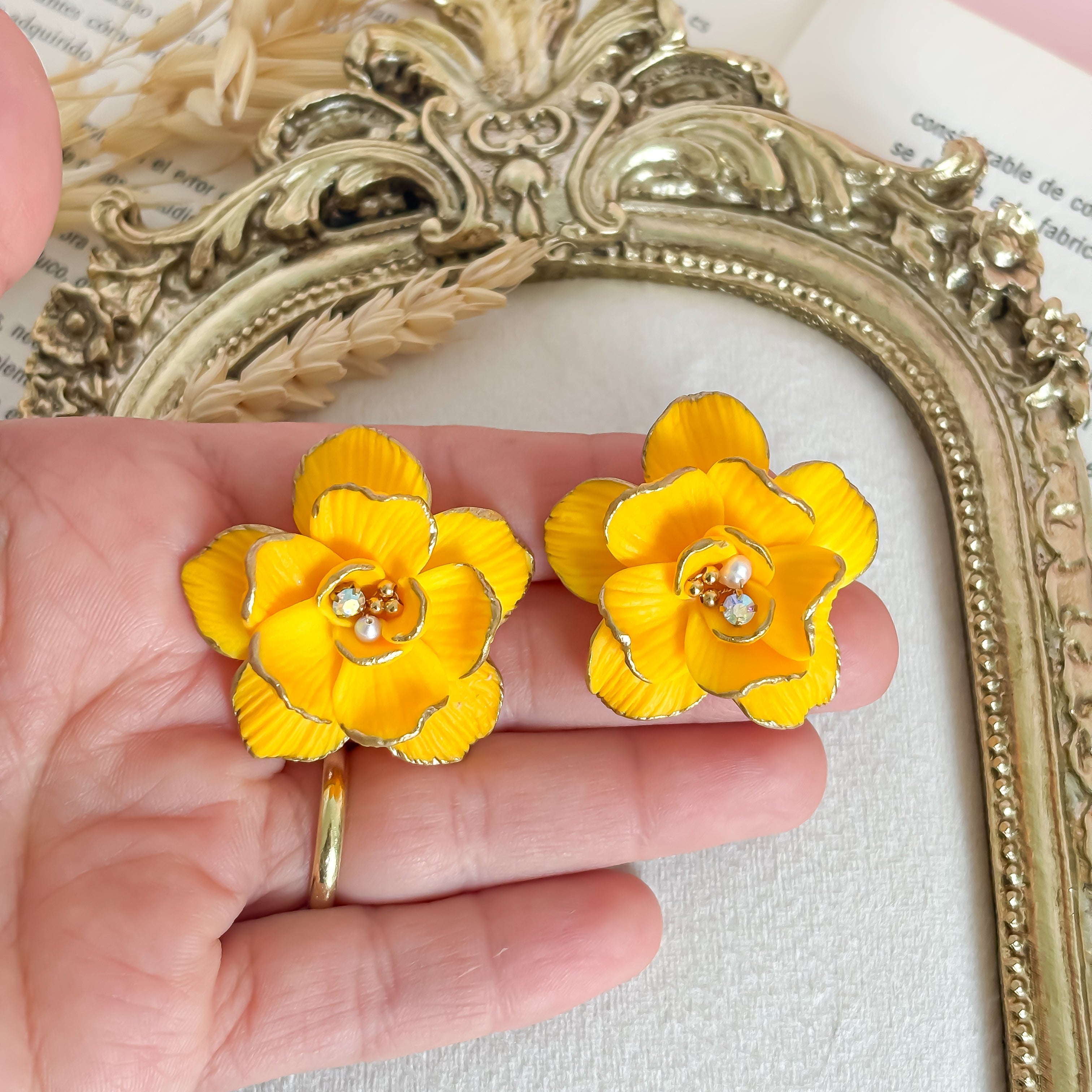 Fiorella- Yellow Statement Clay Flower Earrings