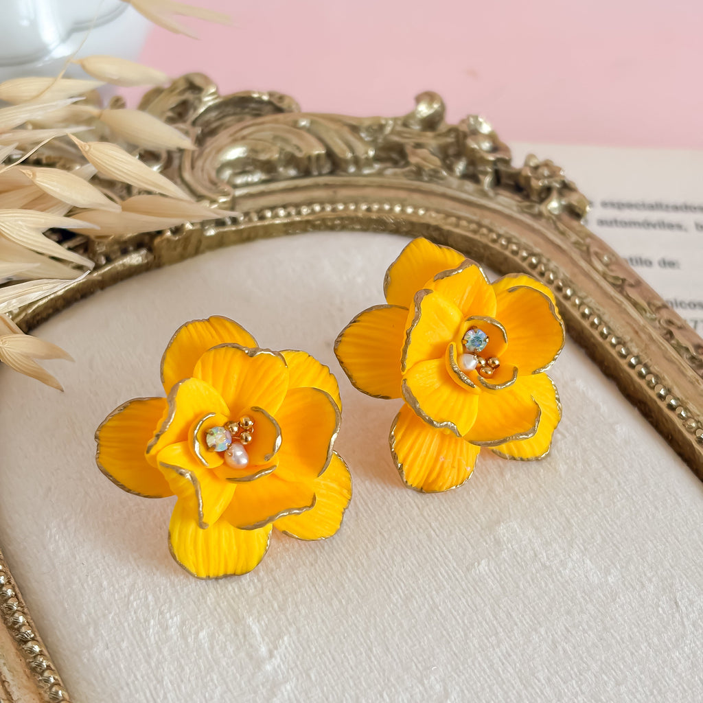 Fiorella- Yellow Statement Clay Flower Earrings