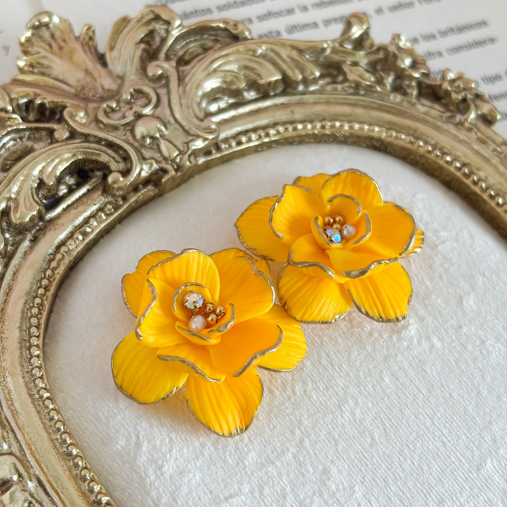 Fiorella- Yellow Statement Clay Flower Earrings