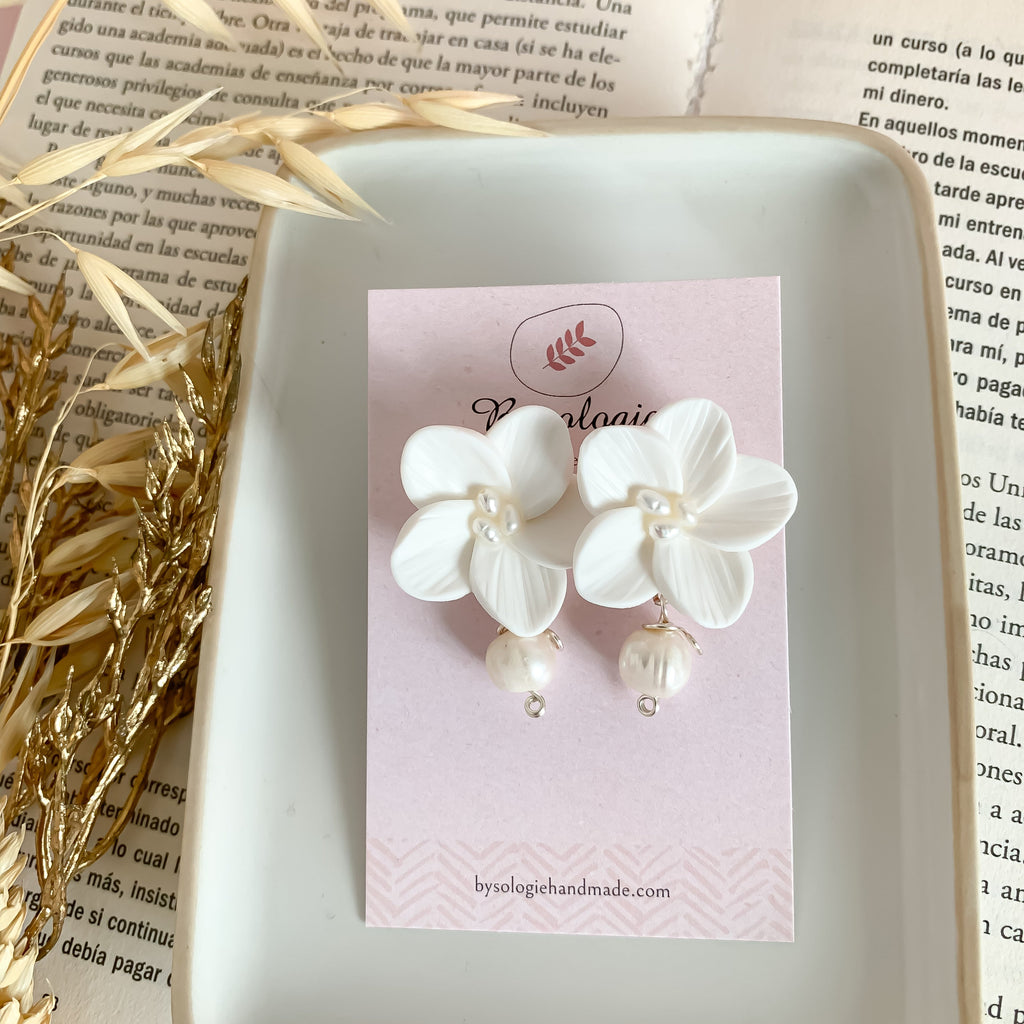 Danna-Flower Clay with Pearl Drops Earrings