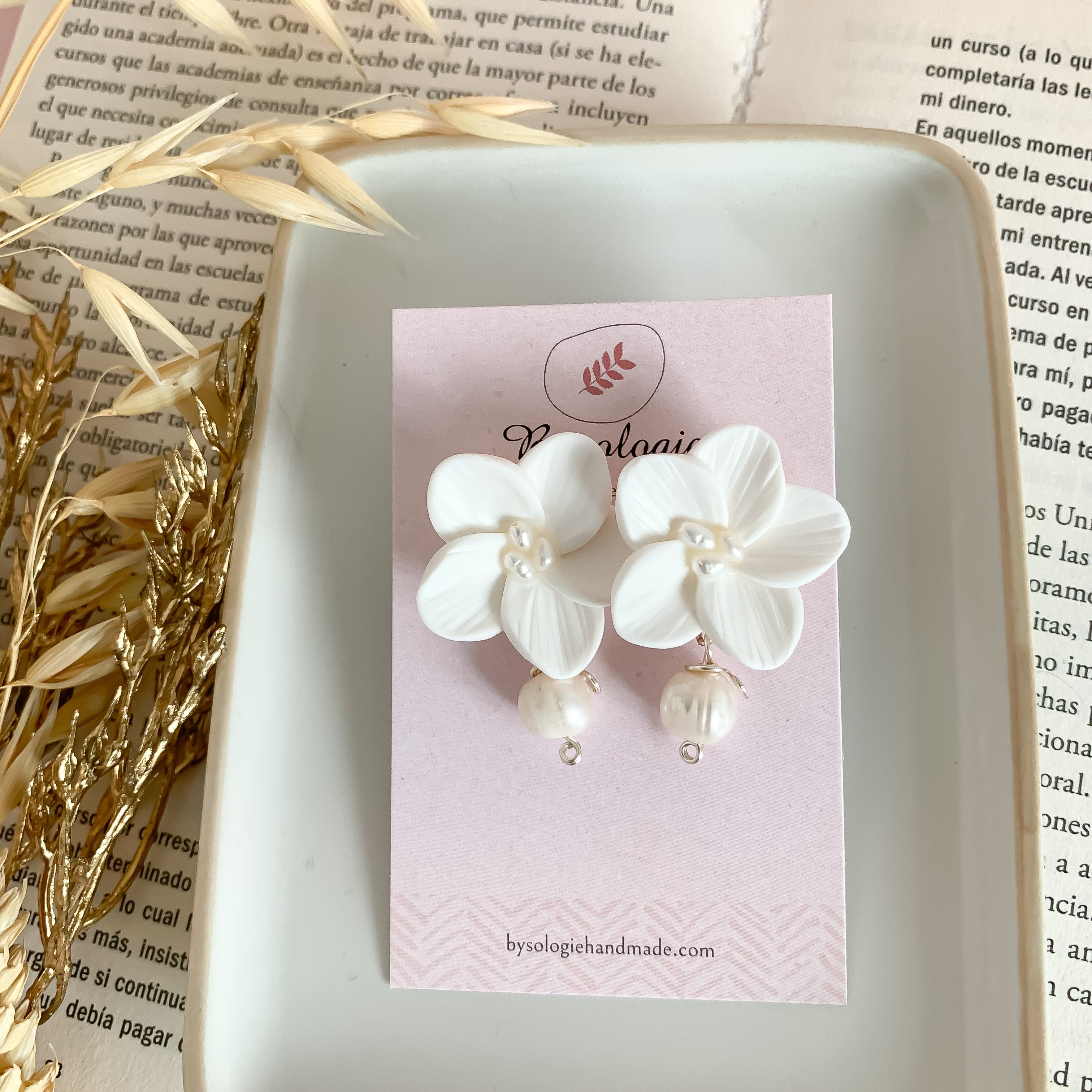 Danna-Flower Clay with Pearl Drops Earrings
