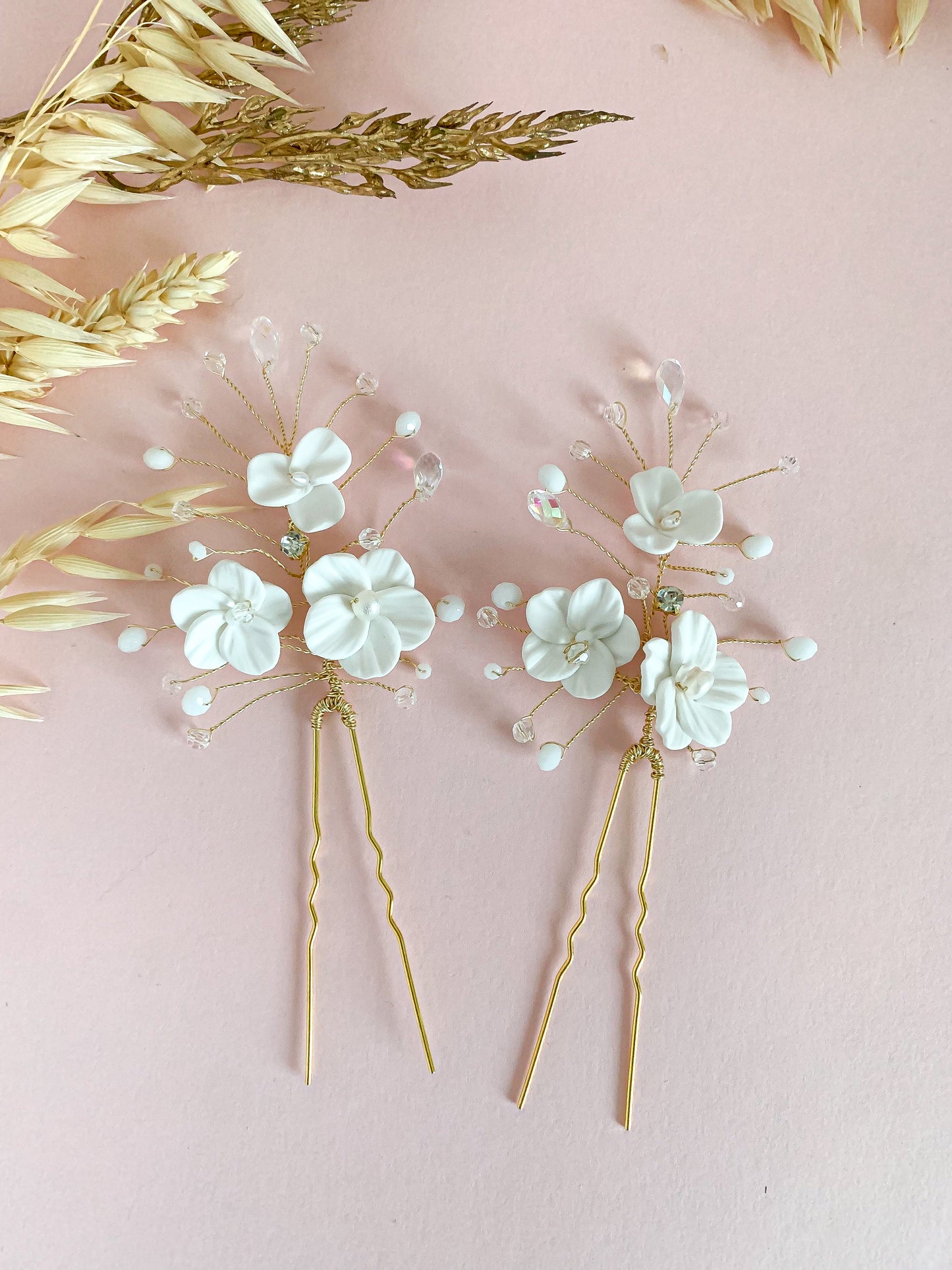 Bridal flower hair pins with pearls