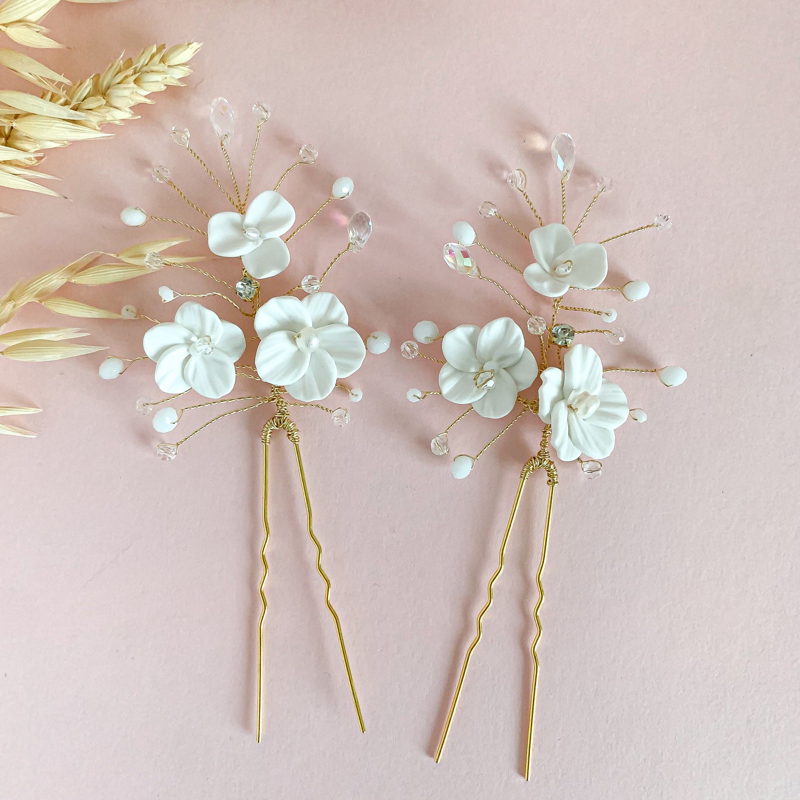 Bridal Flower Hair Pins: Pearl Wedding Hair Pieces