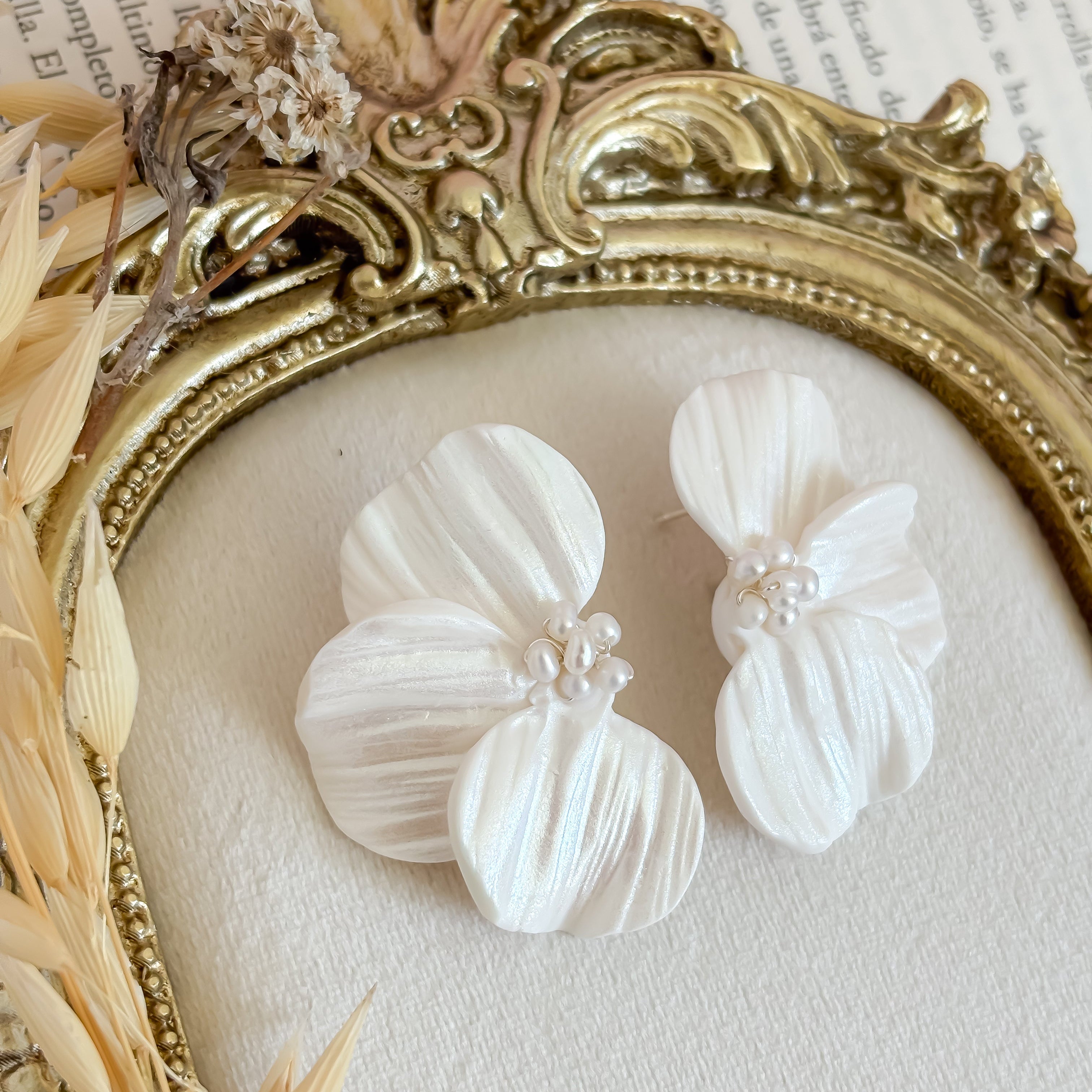 Statement Floral Stud Earrings: Petal-Shaped with Freshwater Pearl Centers