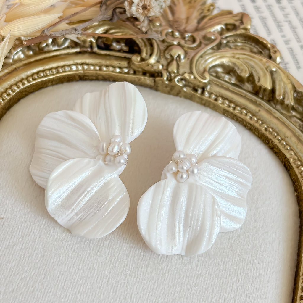 Statement Floral Stud Earrings: Petal-Shaped with Freshwater Pearl Centers