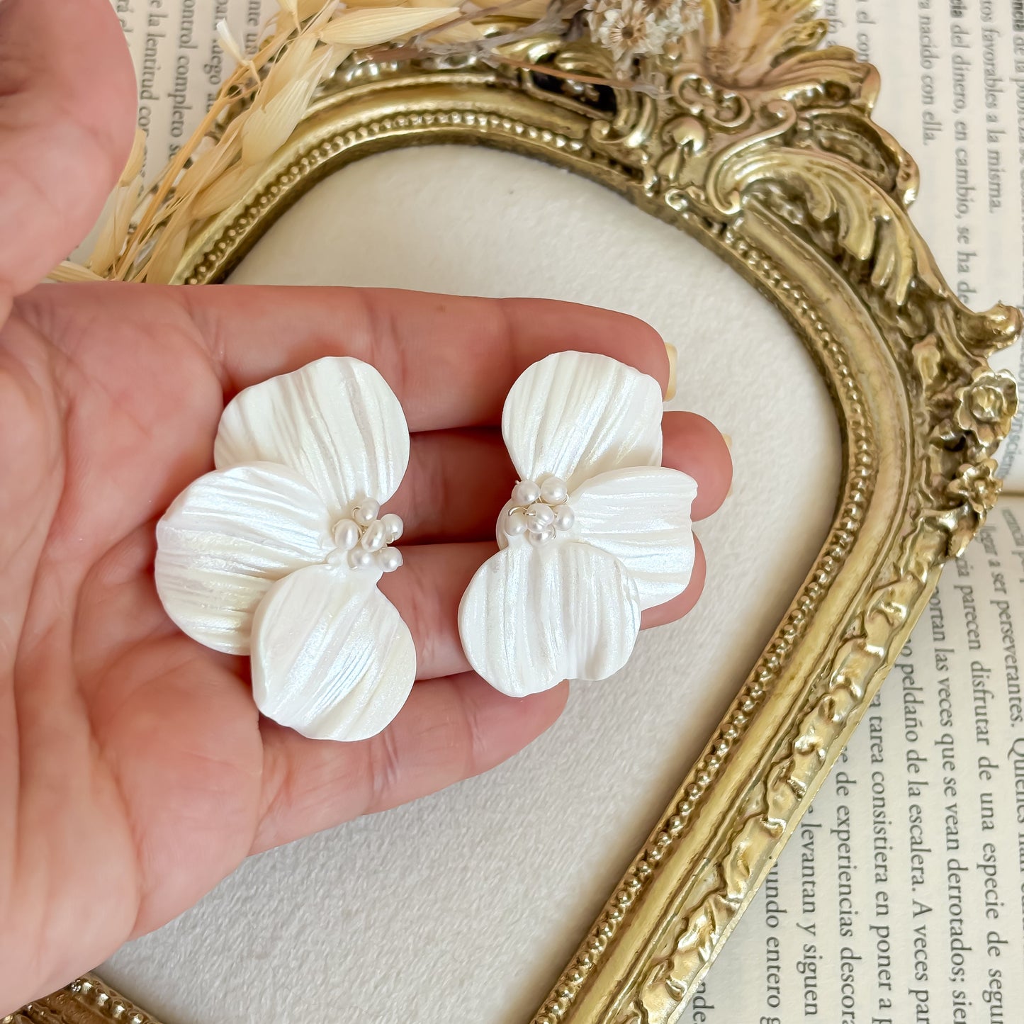 Statement petal flower bridal stud earrings