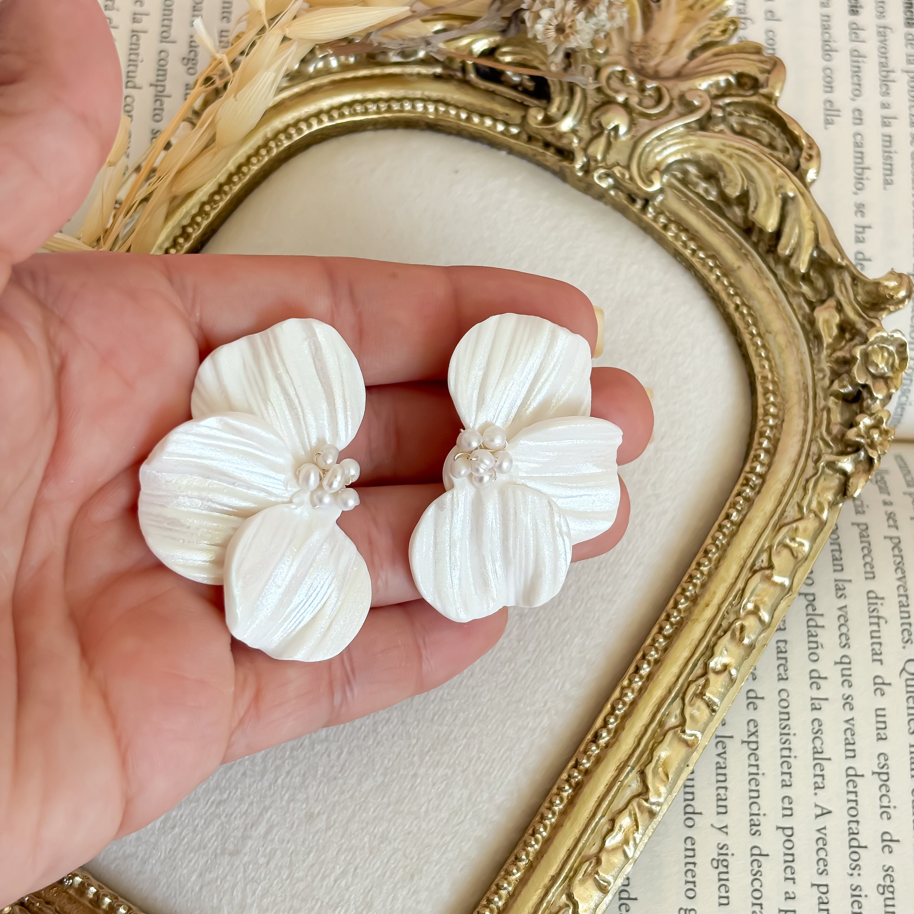 Statement Floral Stud Earrings: Petal-Shaped with Freshwater Pearl Centers