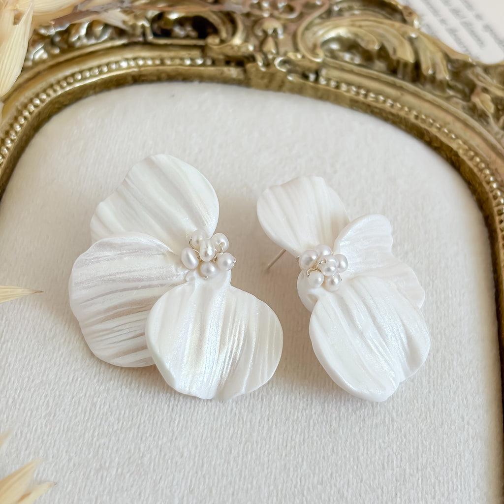Statement Floral Stud Earrings: Petal-Shaped with Freshwater Pearl Centers