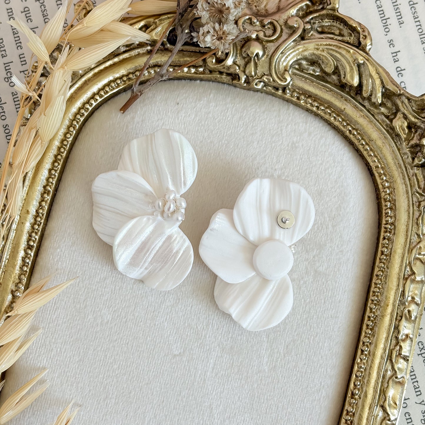 Statement petal flower bridal stud earrings