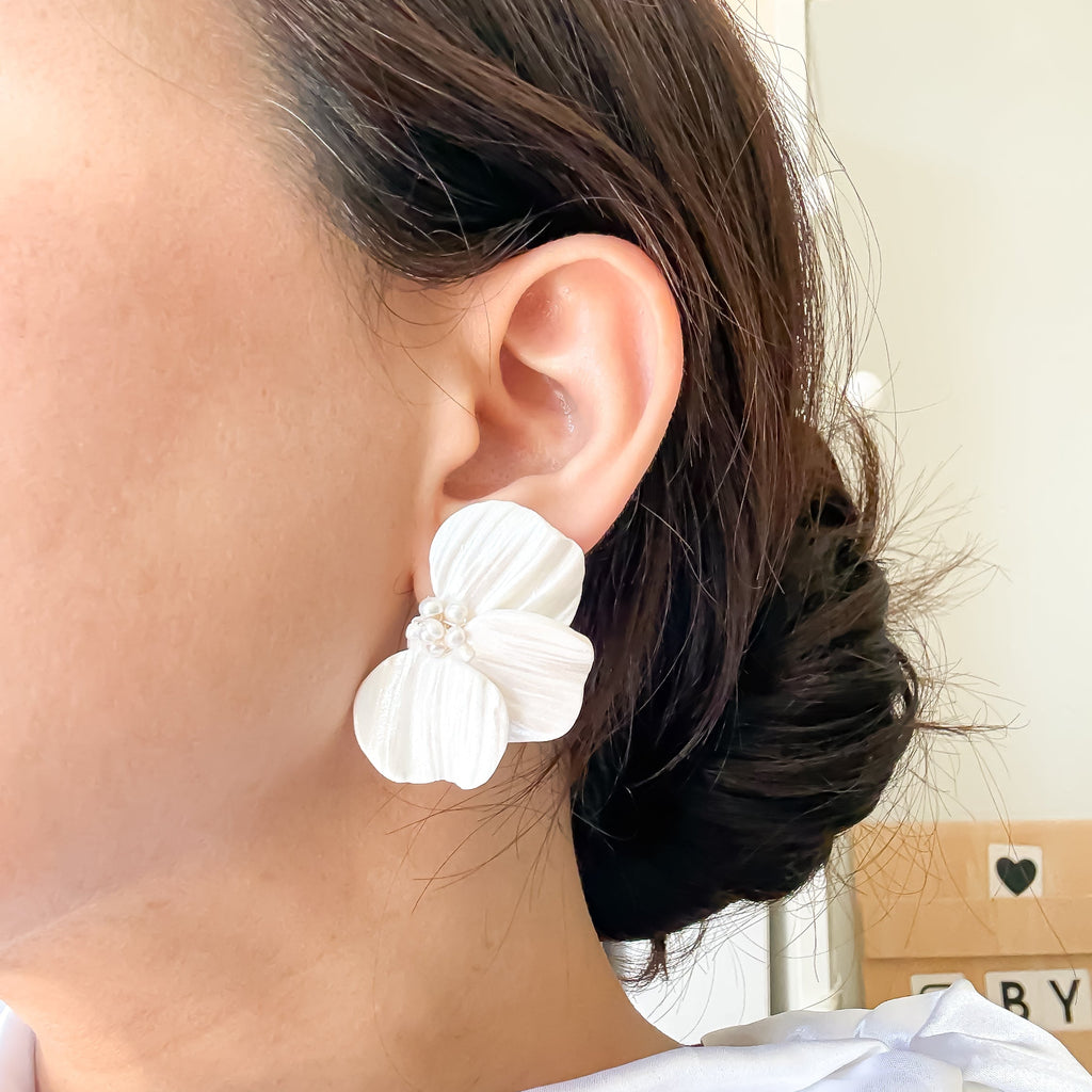 Statement Floral Stud Earrings: Petal-Shaped with Freshwater Pearl Centers