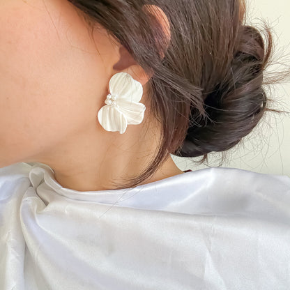 Statement petal flower bridal stud earrings