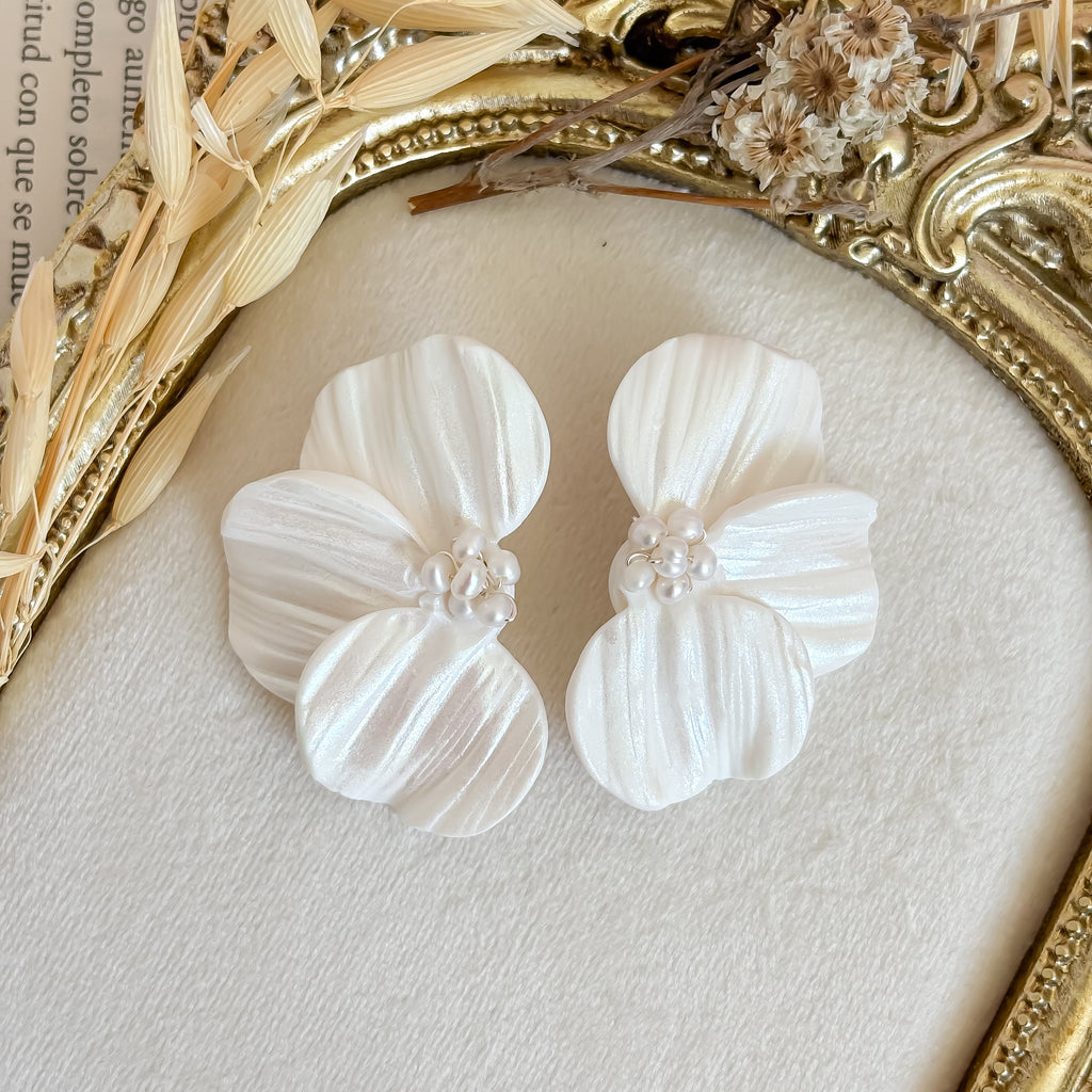 Statement Floral Stud Earrings: Petal-Shaped with Freshwater Pearl Centers