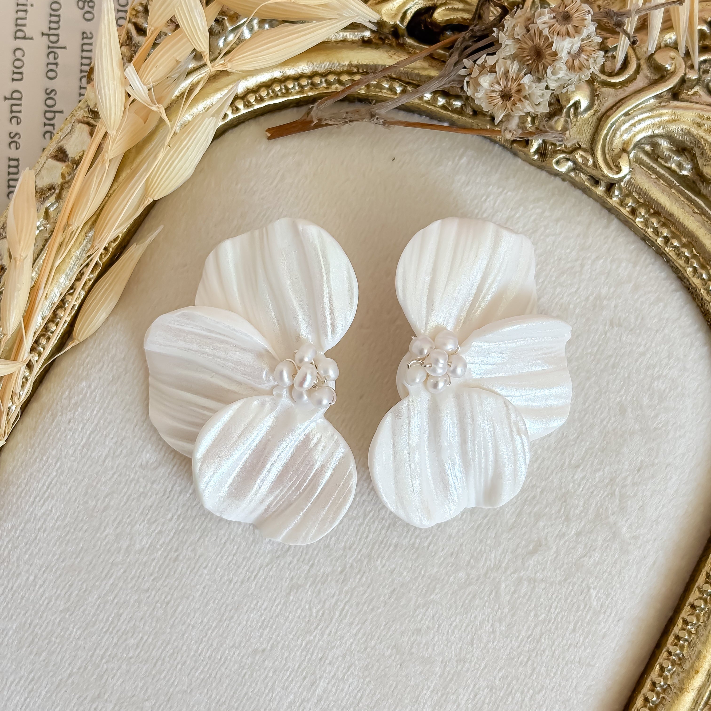 Statement Floral Stud Earrings: Petal-Shaped with Freshwater Pearl Centers