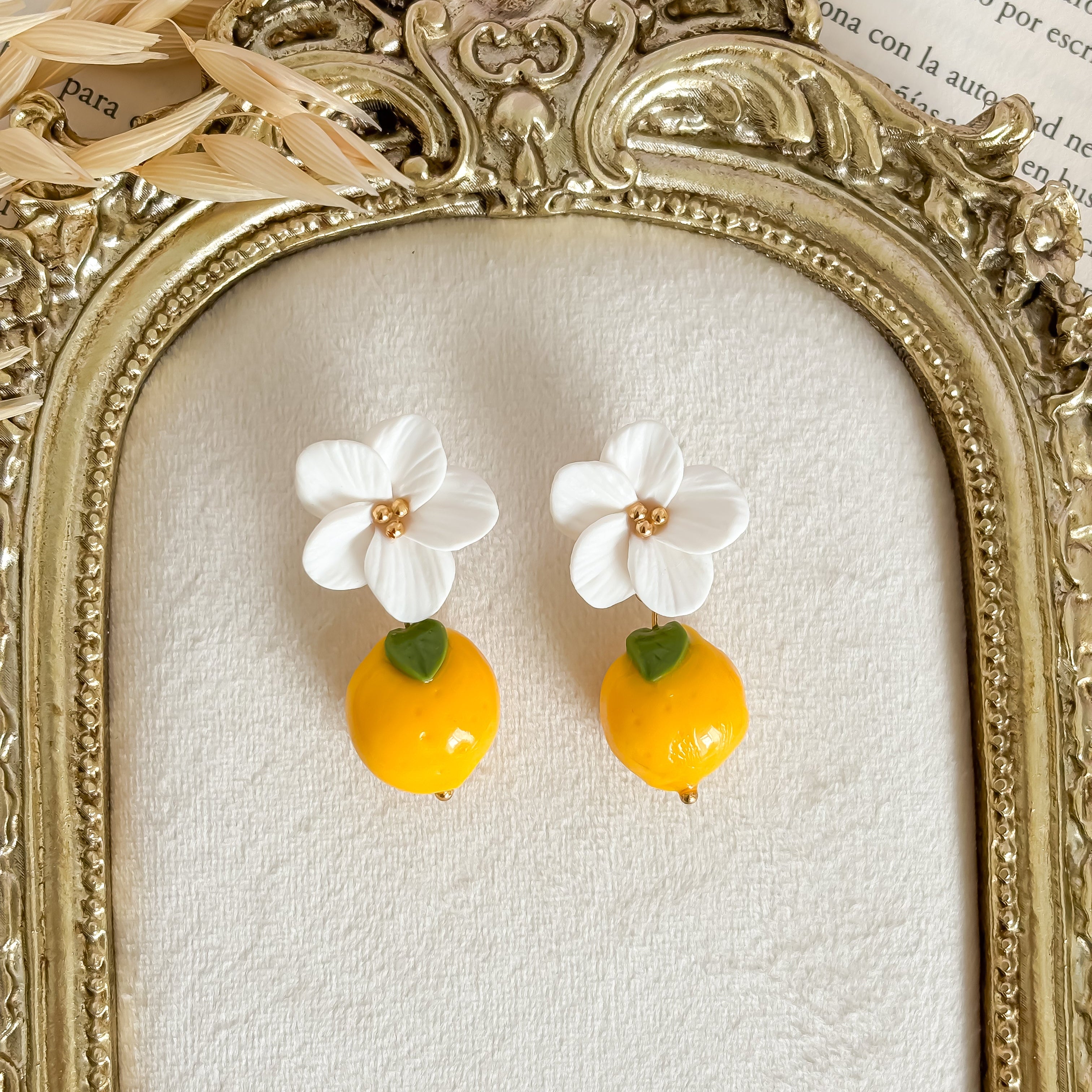 Siciliani-Lemon Blossom Polymer Clay Earrings