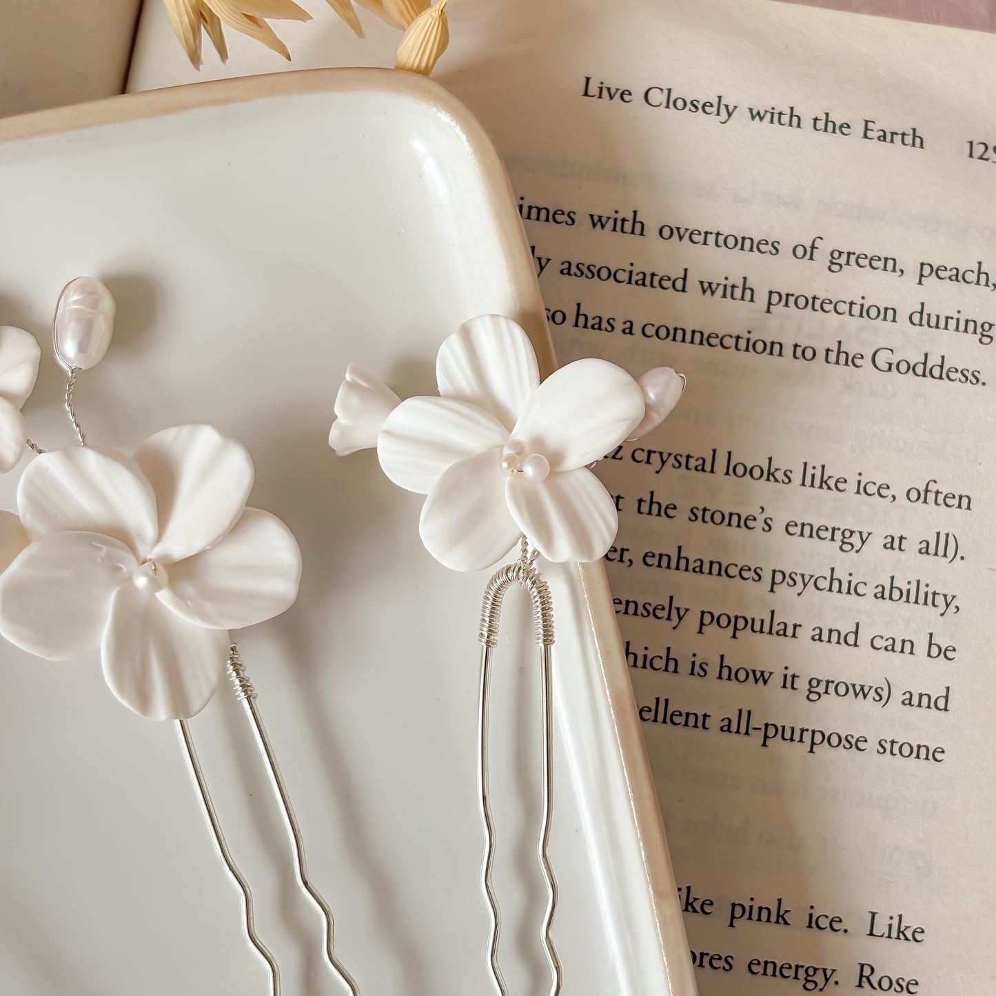Flower clay hairpins set of 3