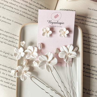 Flower clay hairpins set of 3
