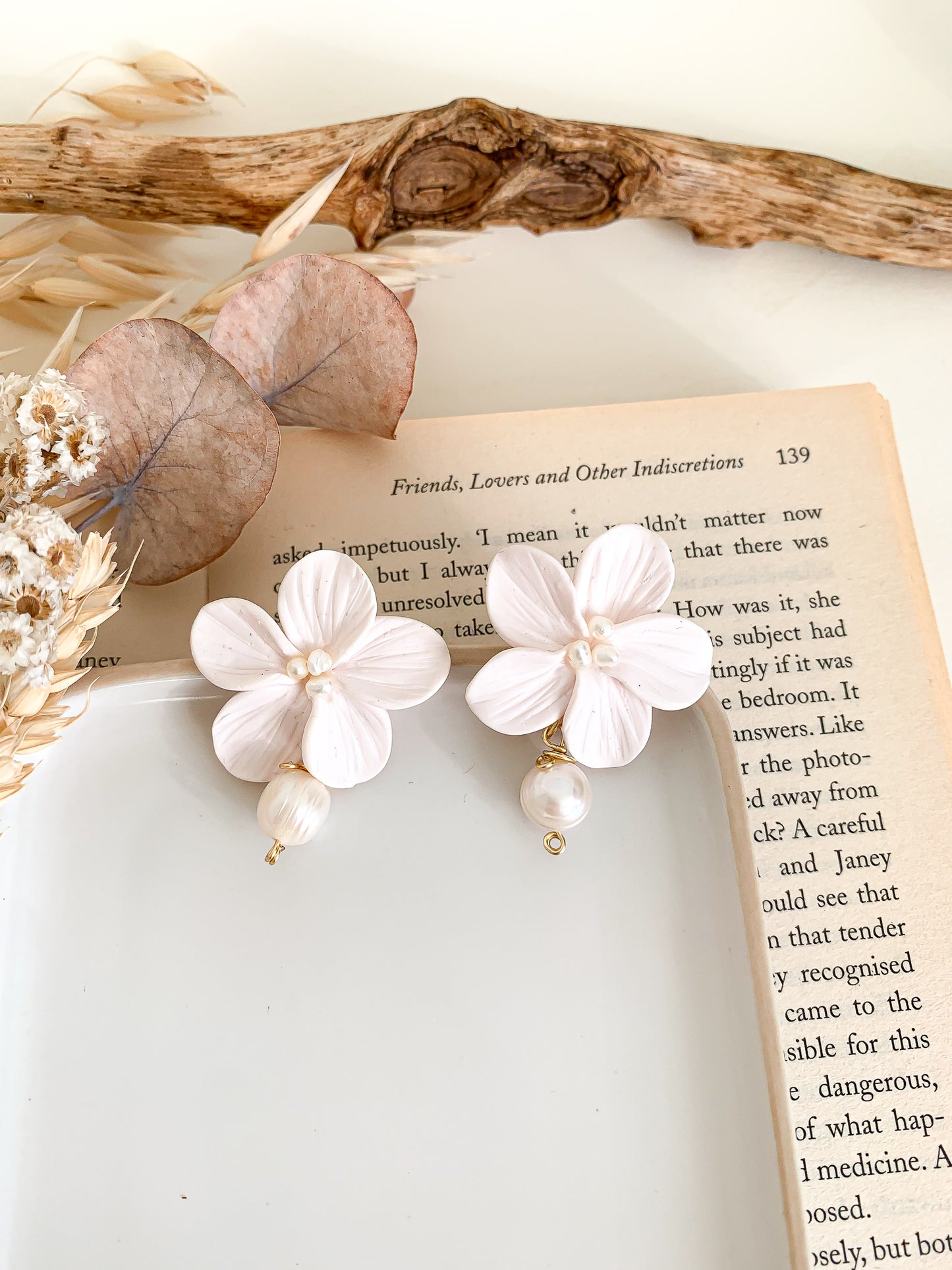 Custom pearl flower drop earrings