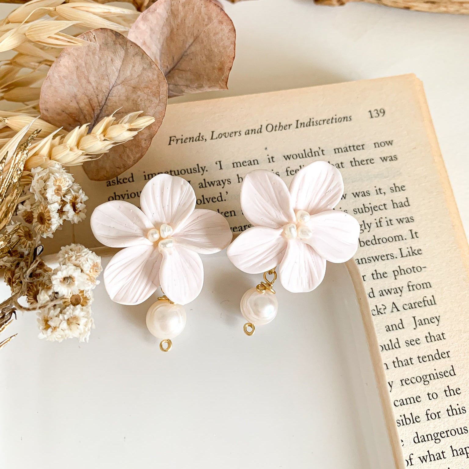 Danna-Flower Clay with Pearl Drops Earrings