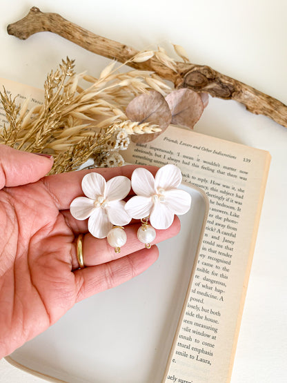 Custom pearl flower drop earrings