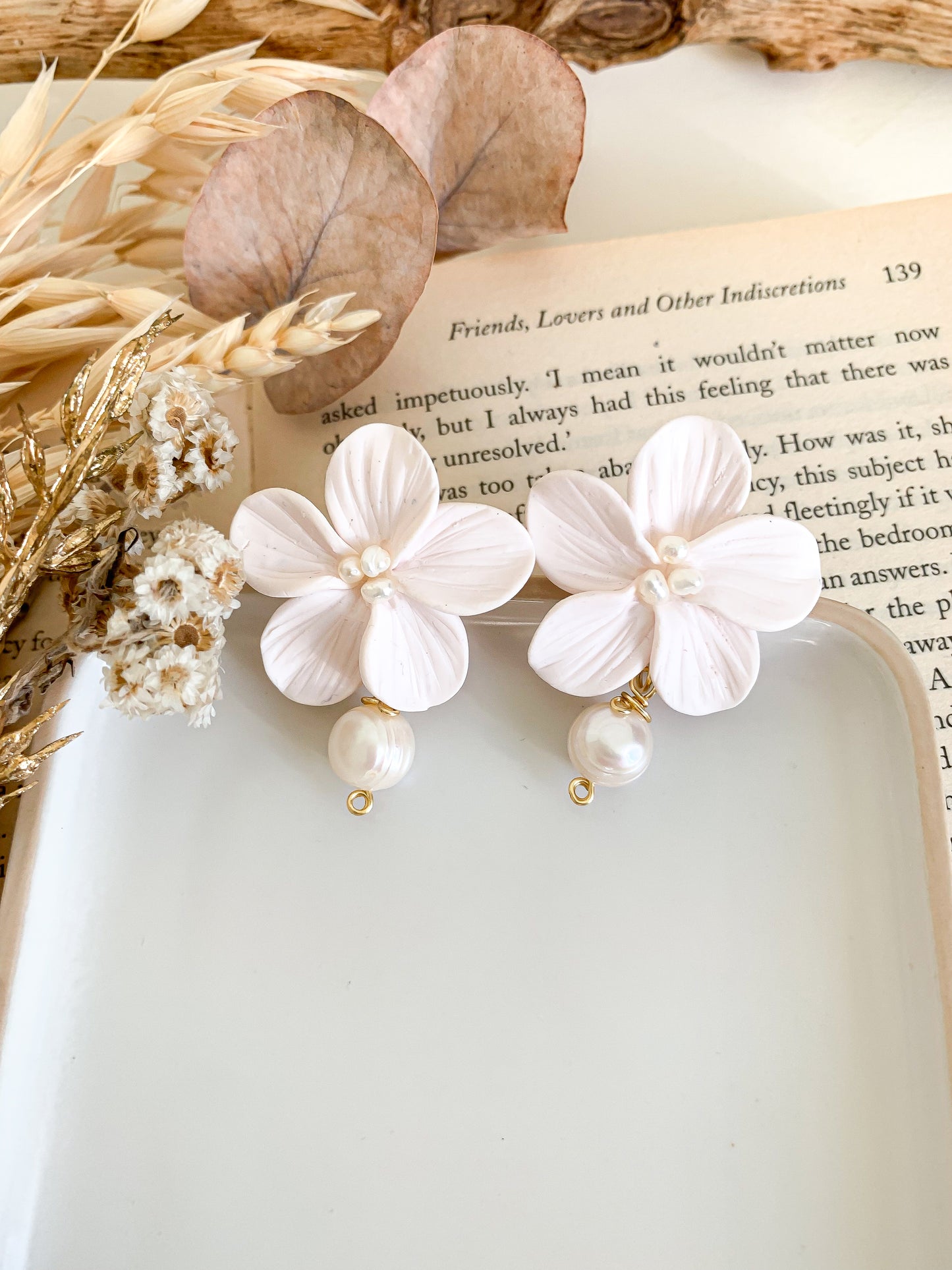 Custom pearl flower drop earrings