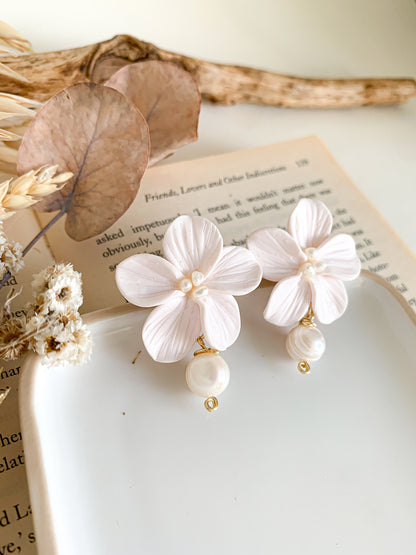 Custom pearl flower drop earrings